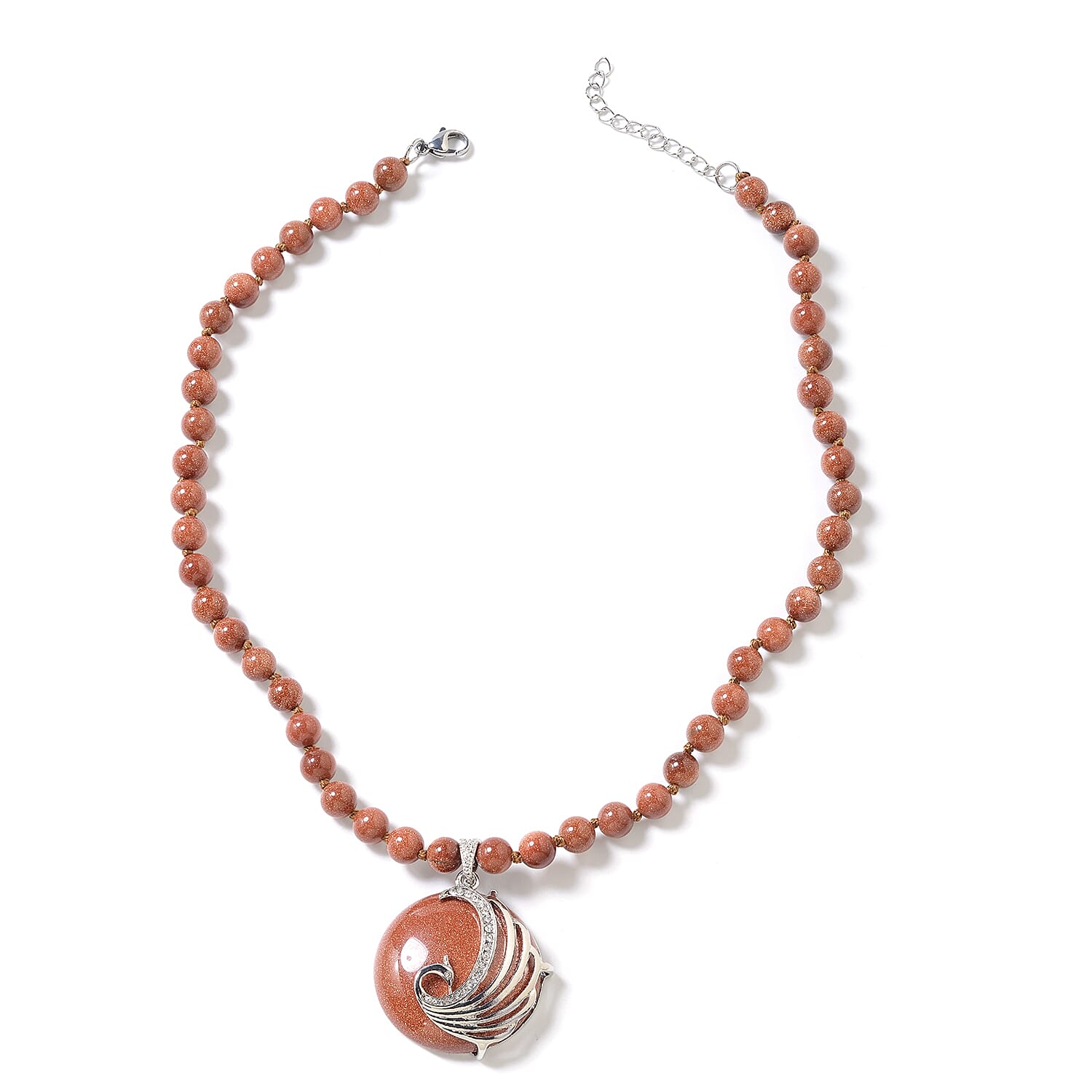 Gold Sandstone (Rnd), White Austrian Crystal Peacock Beads Necklace (Size 18 with 1.5 inch Extender) in Stainless Steel 241.51 Ct.