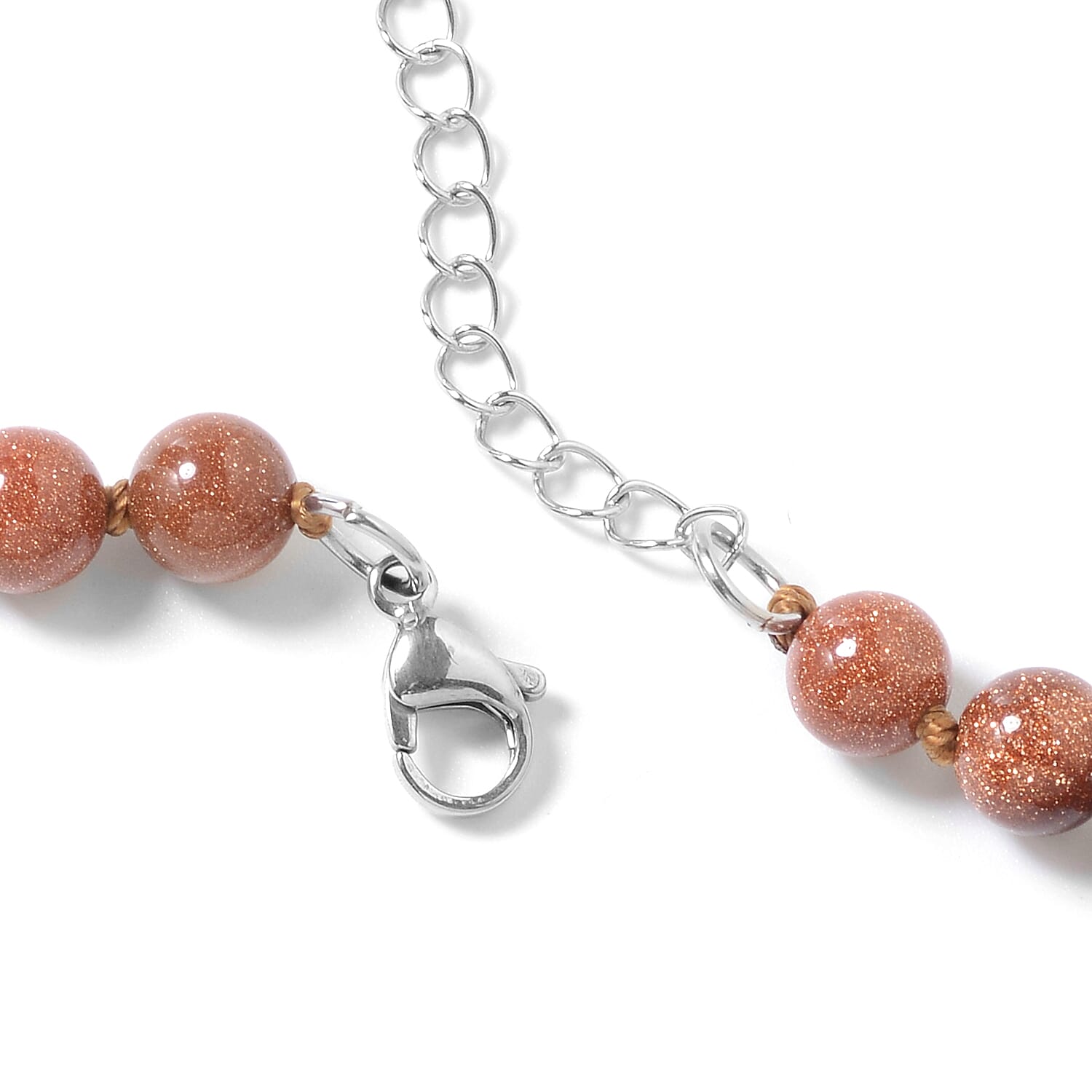 Gold Sandstone (Rnd), White Austrian Crystal Peacock Beads Necklace (Size 18 with 1.5 inch Extender) in Stainless Steel 241.51 Ct.