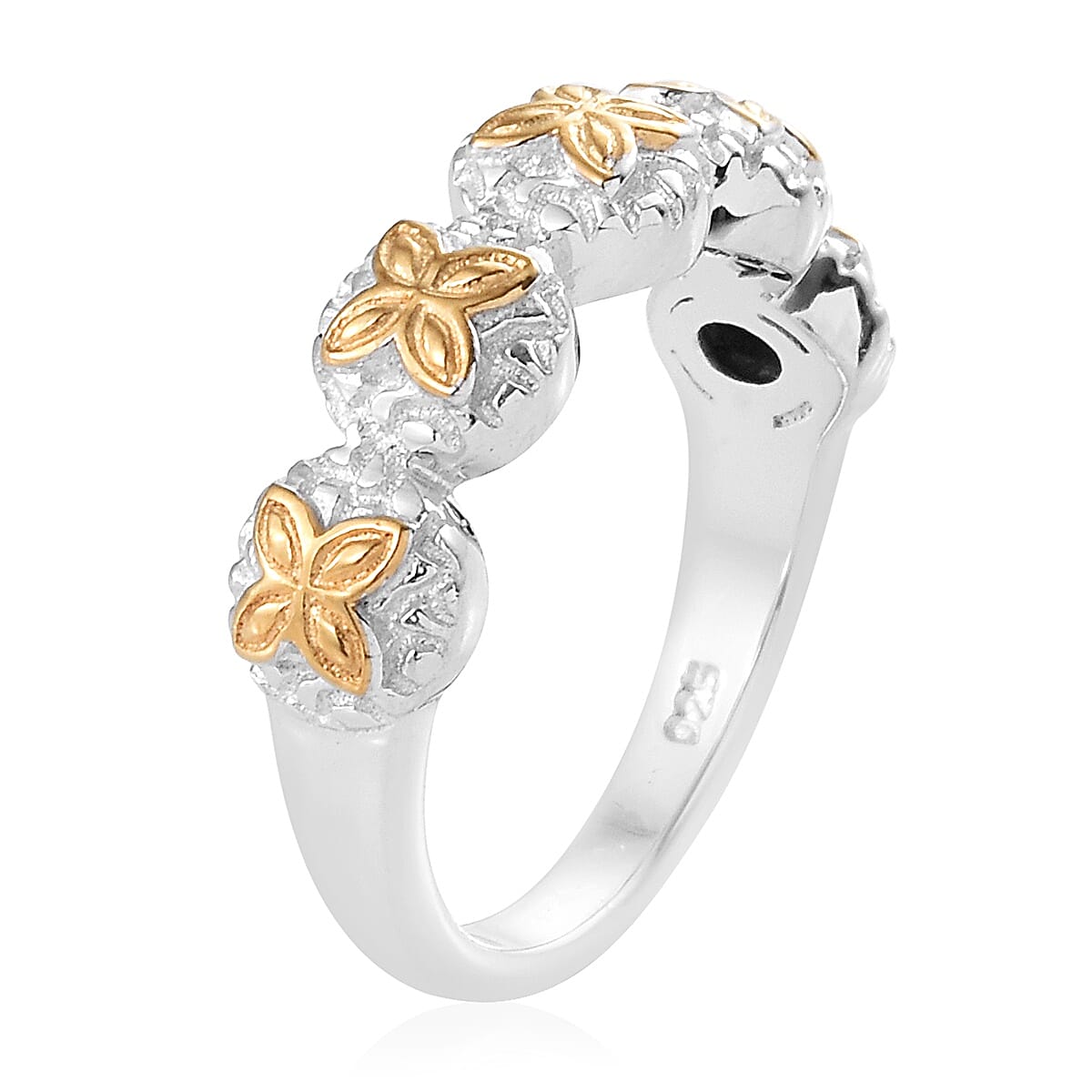 Platinum and Yellow Gold Overlay Sterling Silver Sand Dollar Floral Ring