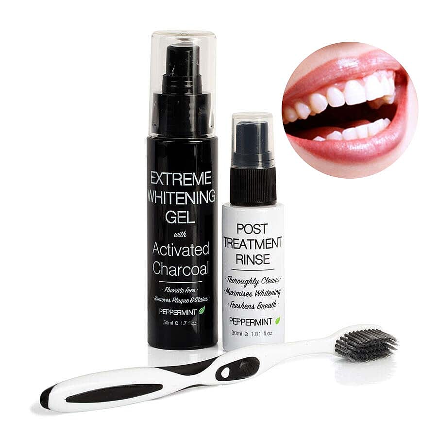 CB&CO Ultimate Teeth Whitening Activated Charcoal Trio Set (Incl. Post Treatment Rinse - 30 ML & Extreme Whitening Gel - 50 ML)