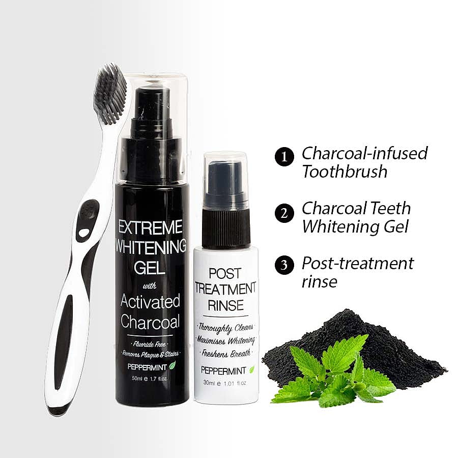 CB&CO Ultimate Teeth Whitening Activated Charcoal Trio Set (Incl. Post Treatment Rinse - 30 ML & Extreme Whitening Gel - 50 ML)