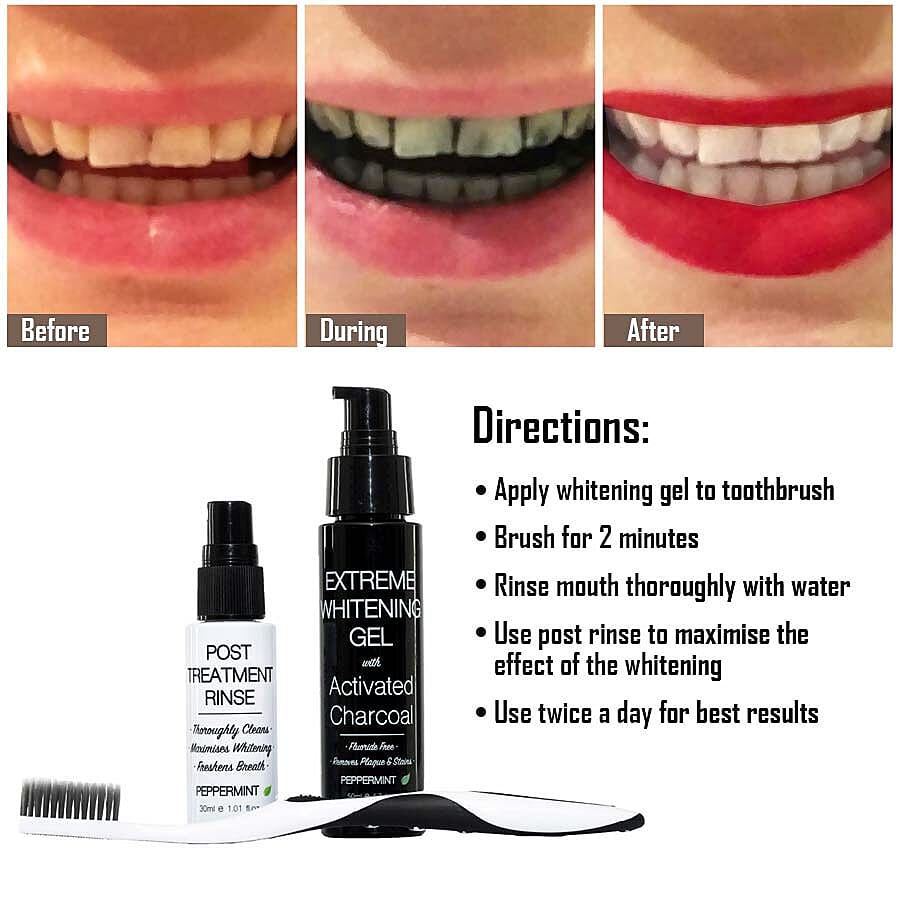 CB&CO Ultimate Teeth Whitening Activated Charcoal Trio Set (Incl. Post Treatment Rinse - 30 ML & Extreme Whitening Gel - 50 ML)