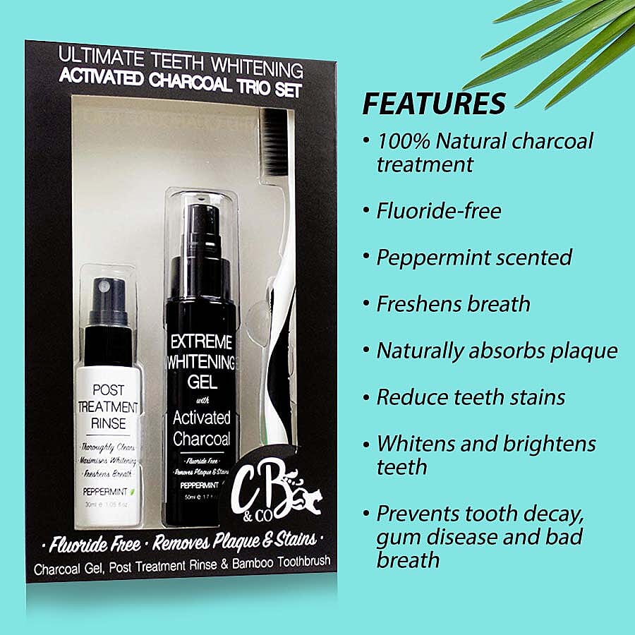 CB&CO Ultimate Teeth Whitening Activated Charcoal Trio Set (Incl. Post Treatment Rinse - 30 ML & Extreme Whitening Gel - 50 ML)