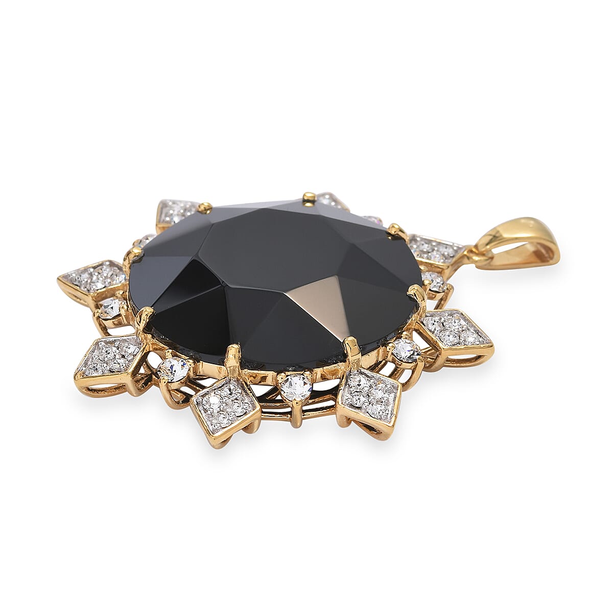 Jet Crystal (Rnd), White Colour Crystal Sunburst Pendant in 14K Gold Overlay Sterling Silver, Silver wt 15.16 Gms.