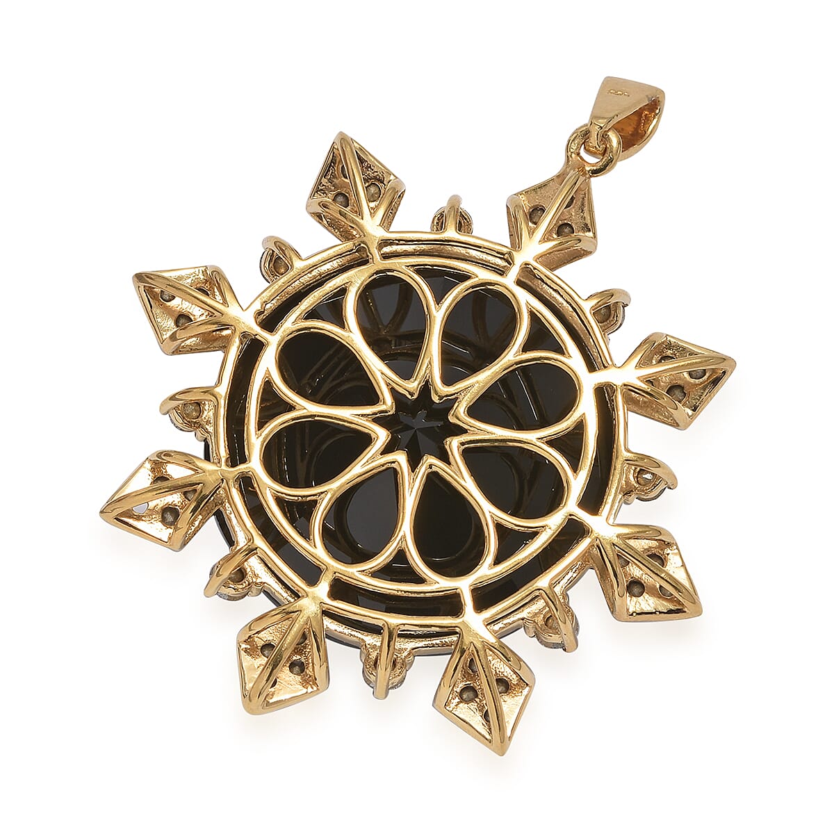 Jet Crystal (Rnd), White Colour Crystal Sunburst Pendant in 14K Gold Overlay Sterling Silver, Silver wt 15.16 Gms.