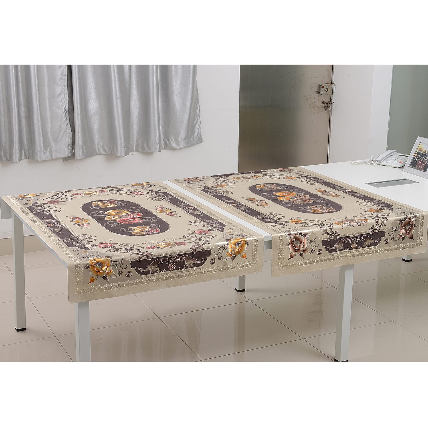 Set of 2 -  Multi Colour Backing Emboss Print Table Cloth (Size 150x90 Cm)