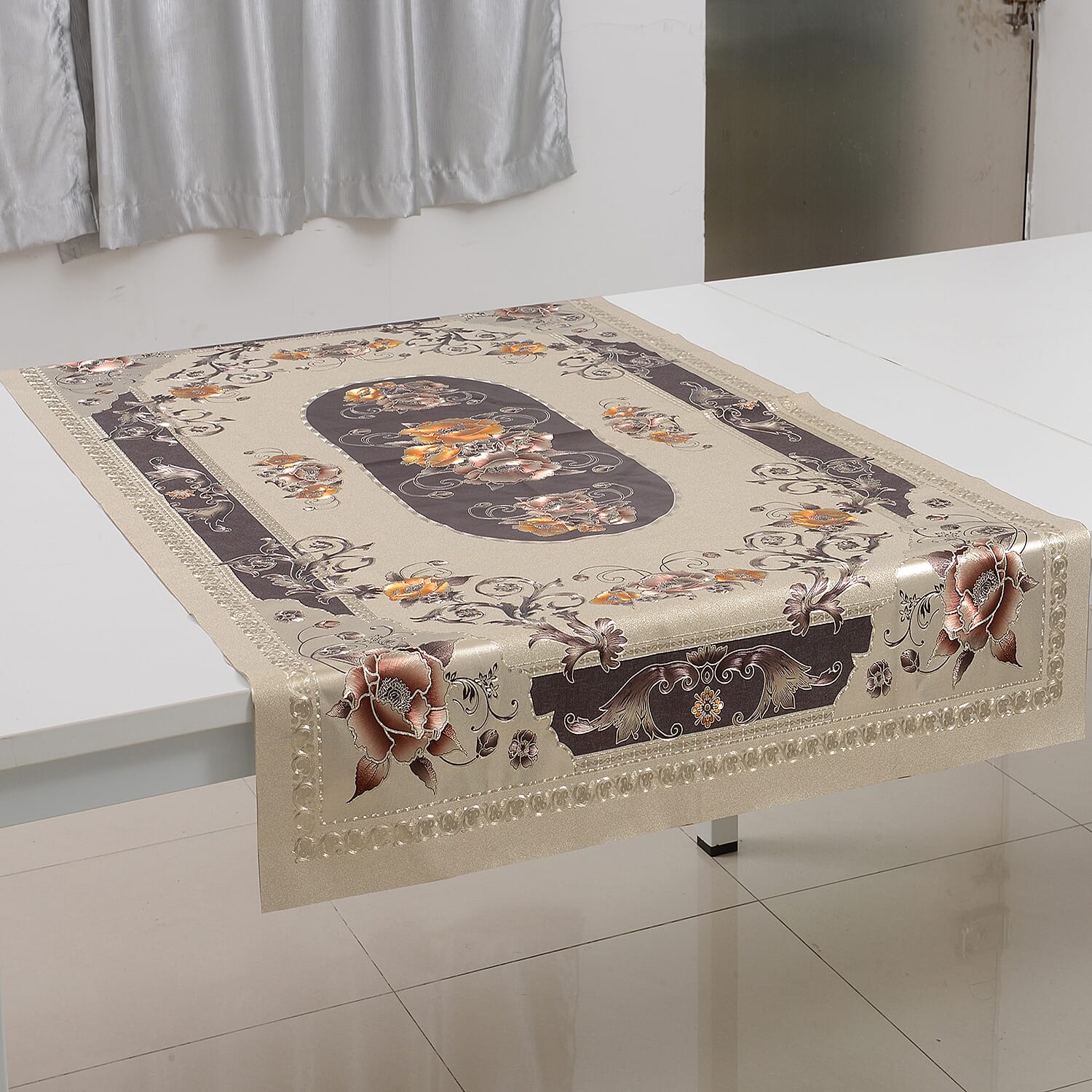 Set of 2 -  Multi Colour Backing Emboss Print Table Cloth (Size 150x90 Cm)