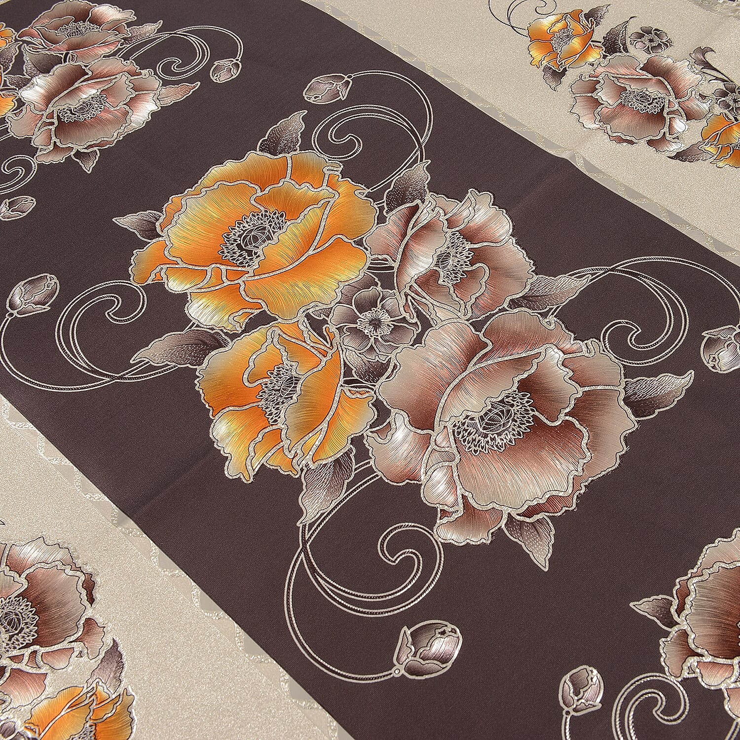 Set of 2 -  Multi Colour Backing Emboss Print Table Cloth (Size 150x90 Cm)