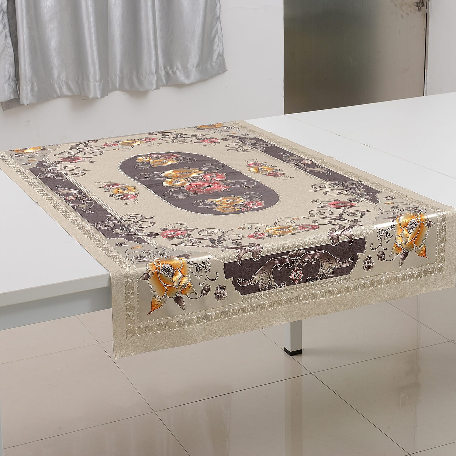 Set of 2 -  Multi Colour Backing Emboss Print Table Cloth (Size 150x90 Cm)