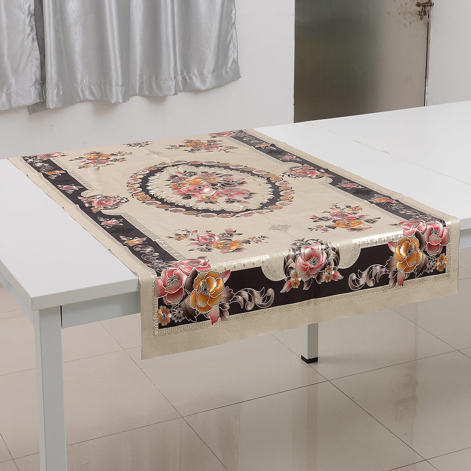 Set of 2 -  Multi Colour Embossed Print Water Proof - Table Cloth (Size 150x90 Cm)