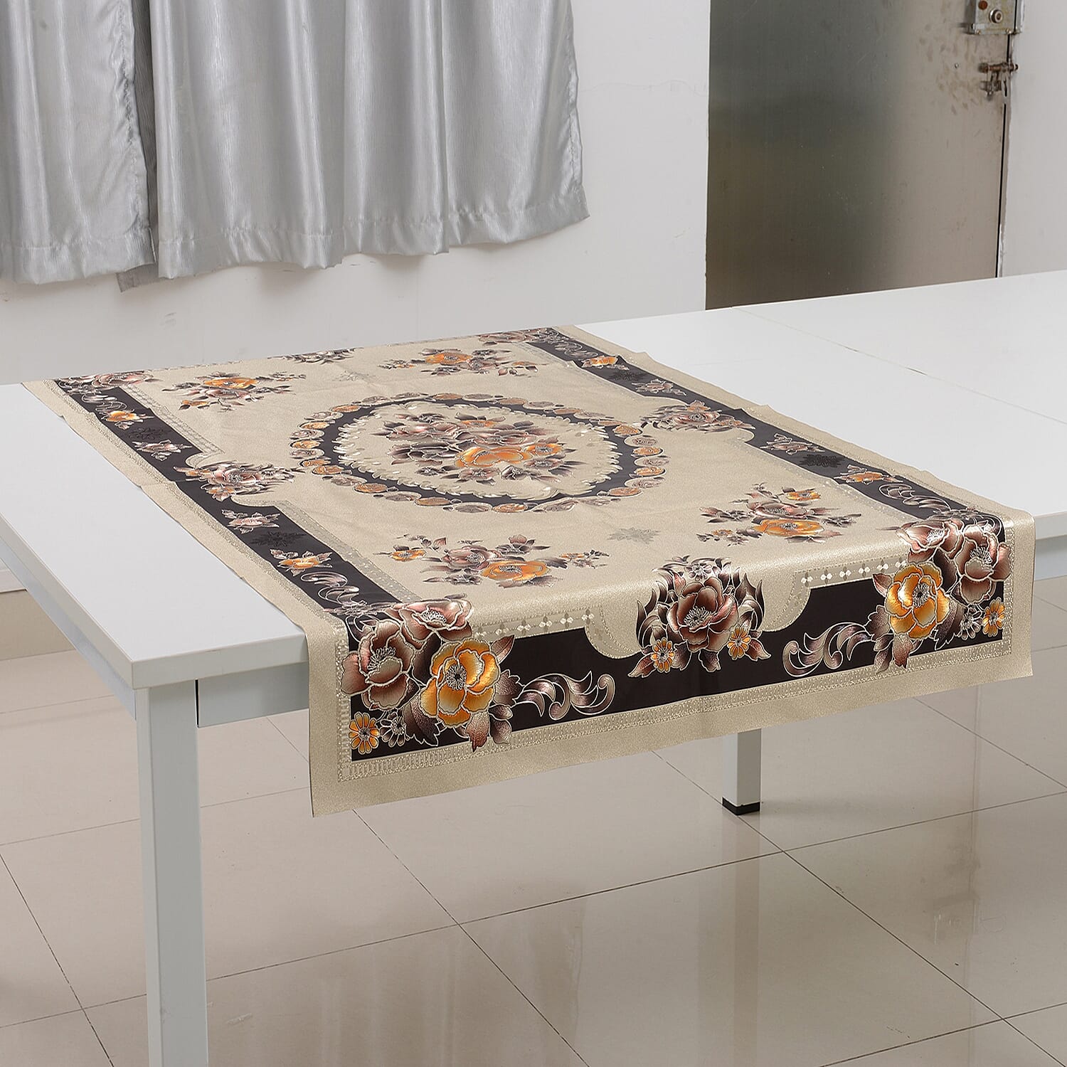 Set of 2 -  Multi Colour Embossed Print Water Proof - Table Cloth (Size 150x90 Cm)