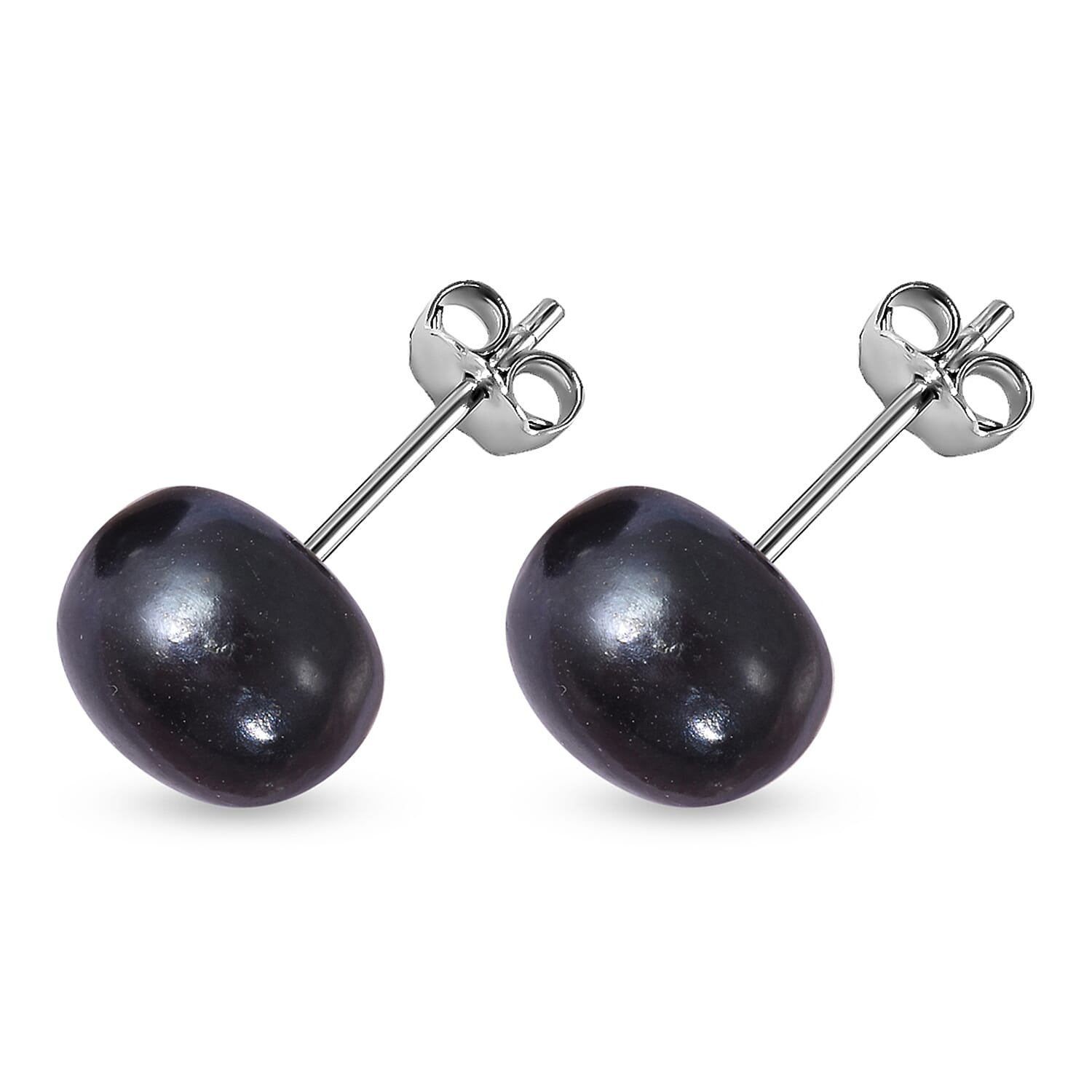 Fresh Water Peacock Pearl Stud Earrings with Push Back in Rhodium Overlay Sterling Silver 7.00 Ct.