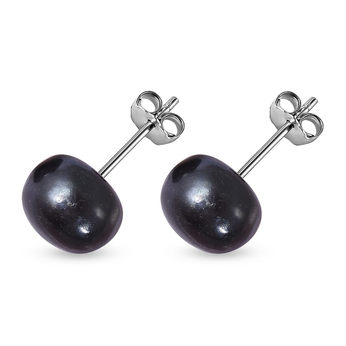 Fresh Water Peacock Pearl Stud Earrings With Push Back in Rhodium Overlay Sterling Silver 7.00 Ct.