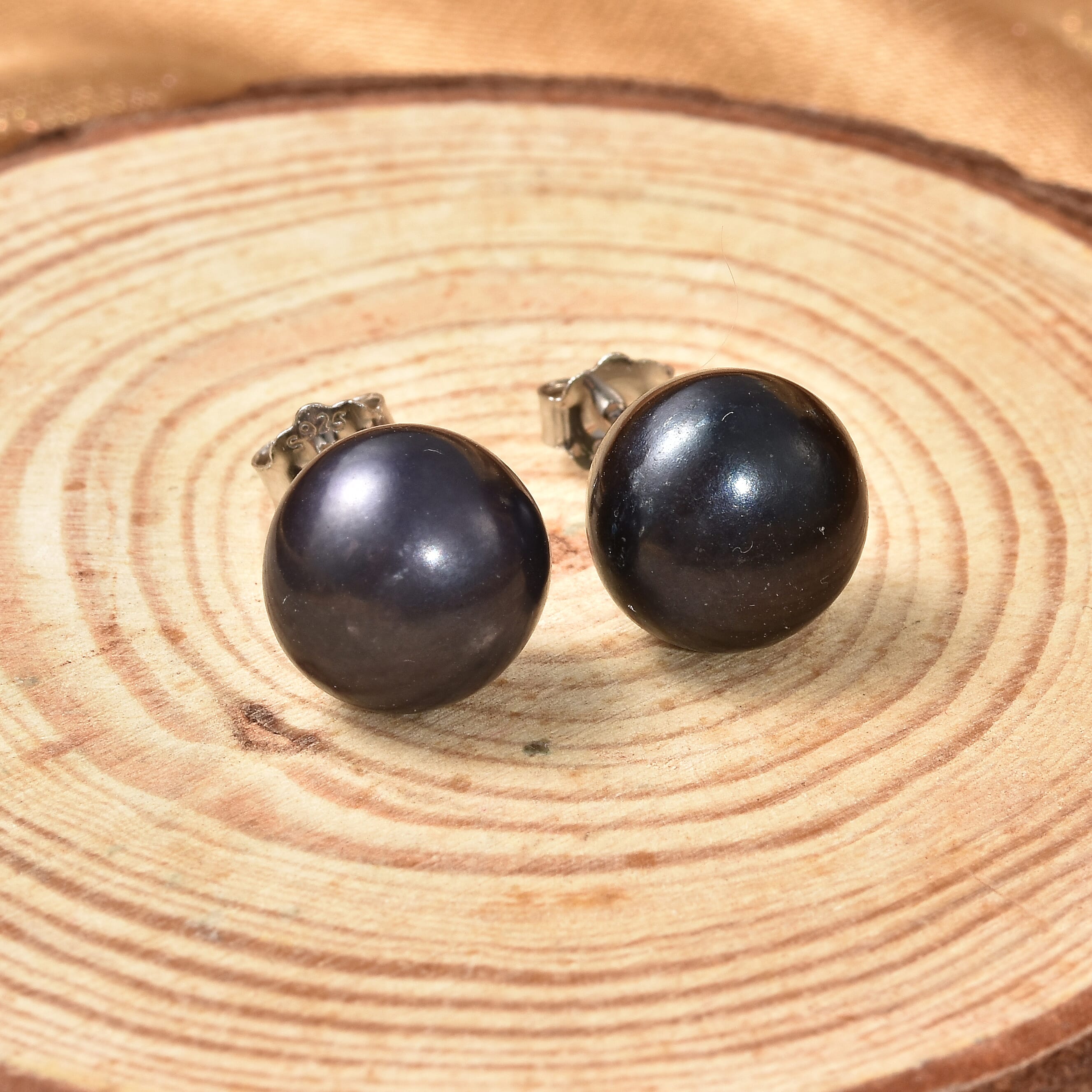 Fresh Water Peacock Pearl Stud Earrings with Push Back in Rhodium Overlay Sterling Silver 7.00 Ct.