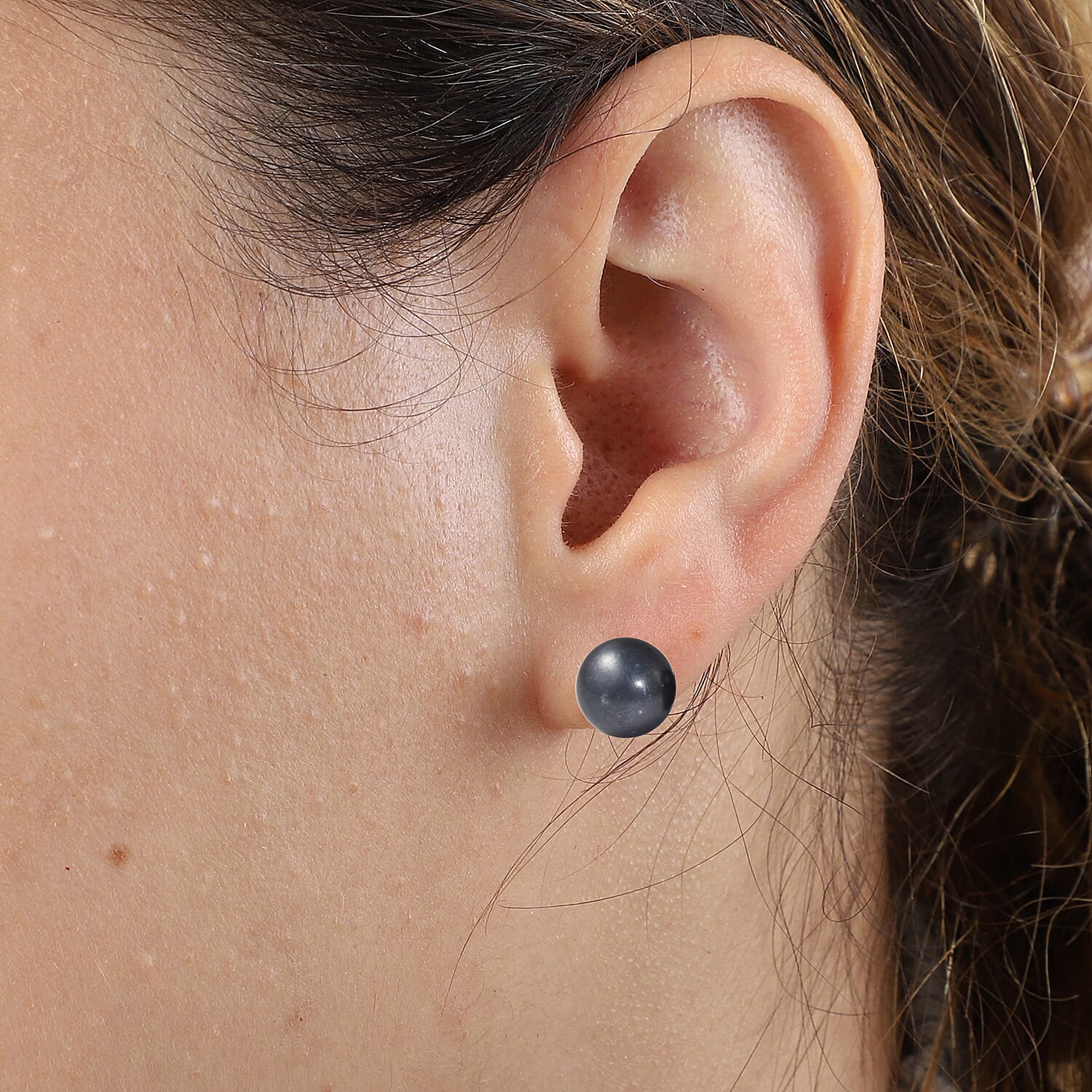 Fresh Water Peacock Pearl Stud Earrings with Push Back in Rhodium Overlay Sterling Silver 7.00 Ct.