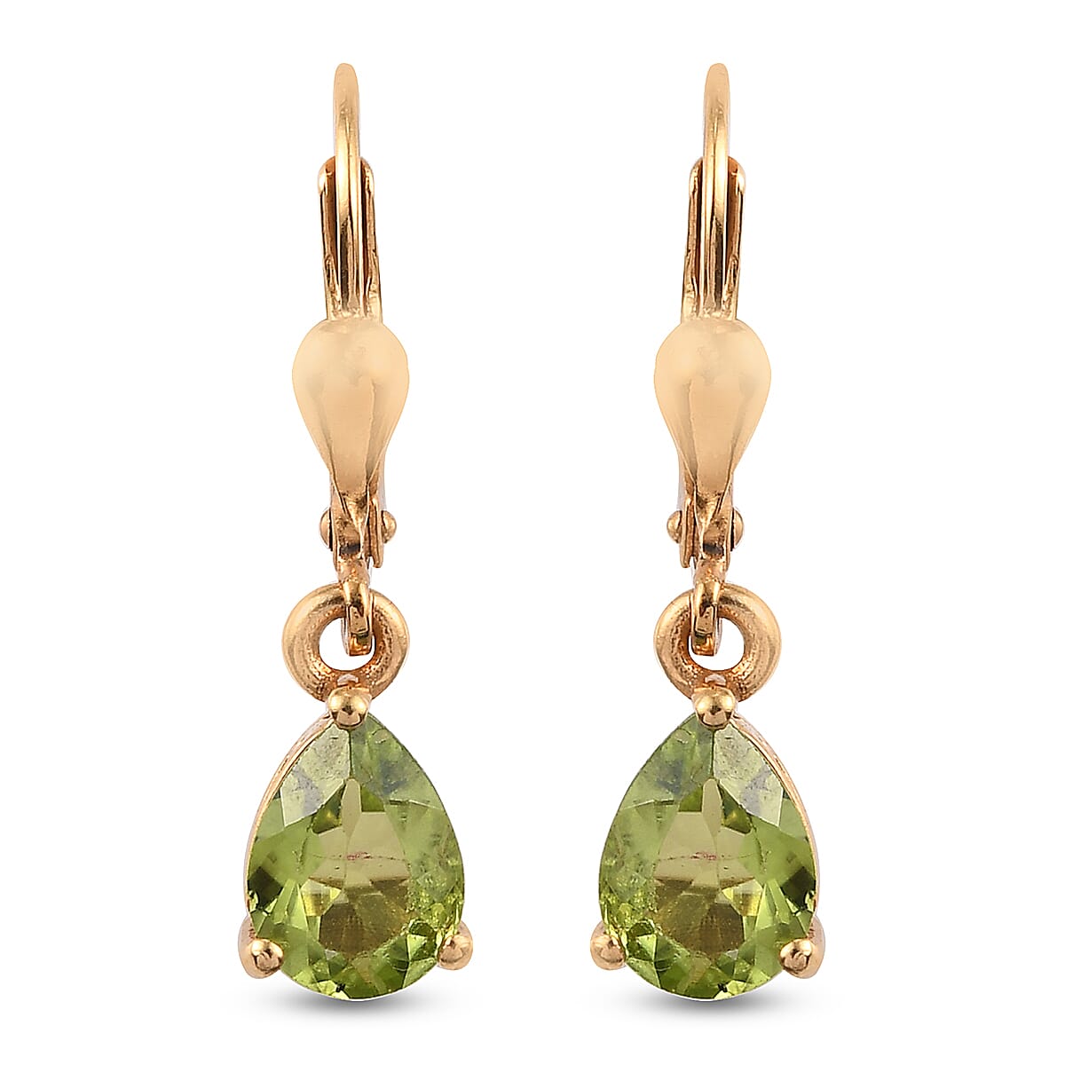 Hebei Peridot Lever Back Earrings in 18K Yellow Gold Vermeil Plated Sterling Silver 2.29 Ct.