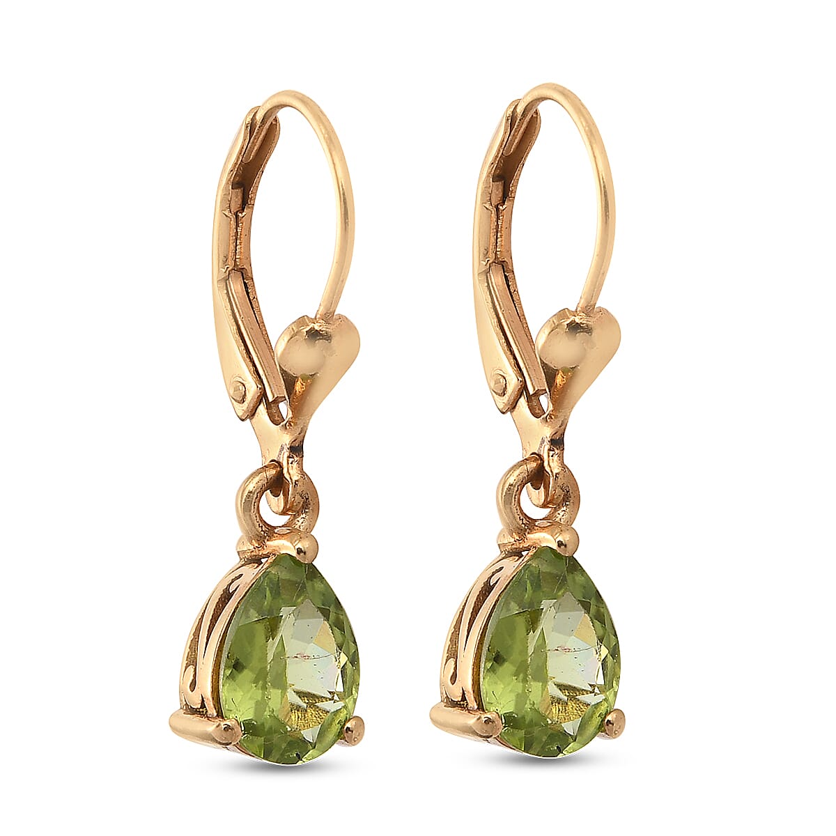 Hebei Peridot Lever Back Earrings in 18K Yellow Gold Vermeil Plated Sterling Silver 2.29 Ct.