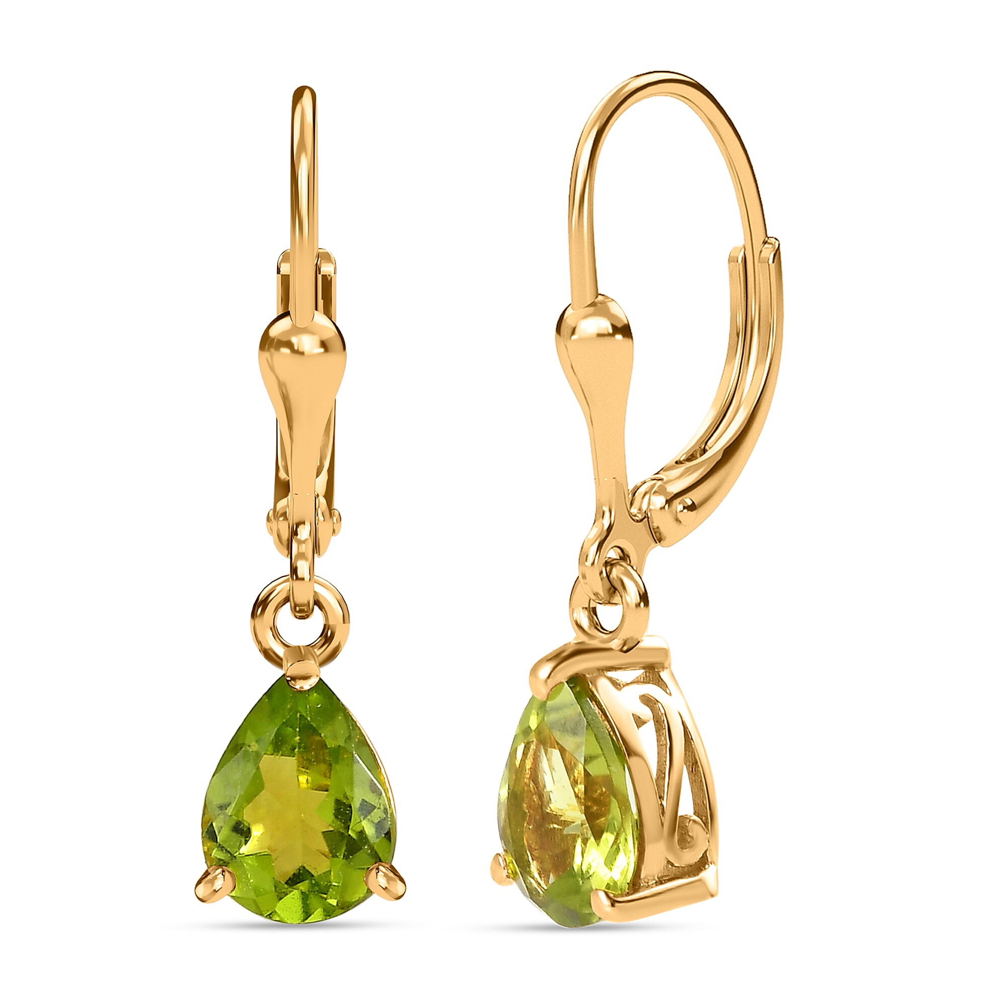 Hebei Peridot Lever Back Earrings in 18K Yellow Gold Vermeil Plated Sterling Silver 2.29 Ct.