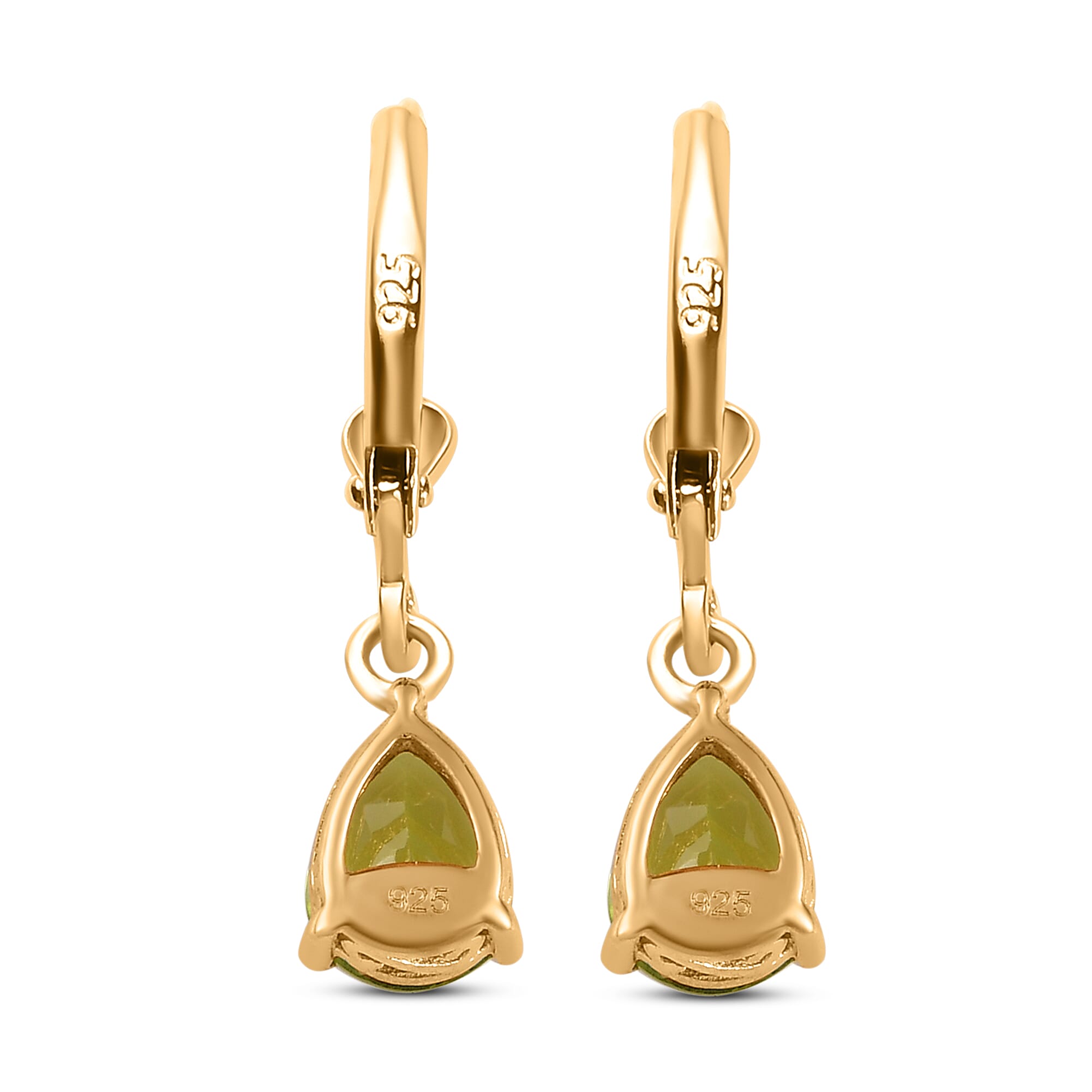 Hebei Peridot Lever Back Earrings in 18K Yellow Gold Vermeil Plated Sterling Silver 2.29 Ct.