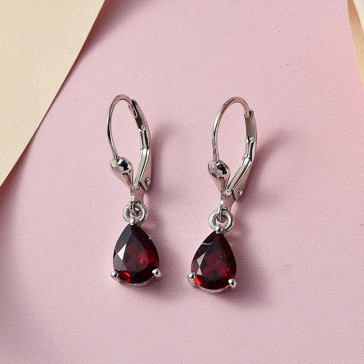 AA Mozambique Garnet Lever Back Earrings in Platinum Overlay Sterling Silver 2.50 Ct.