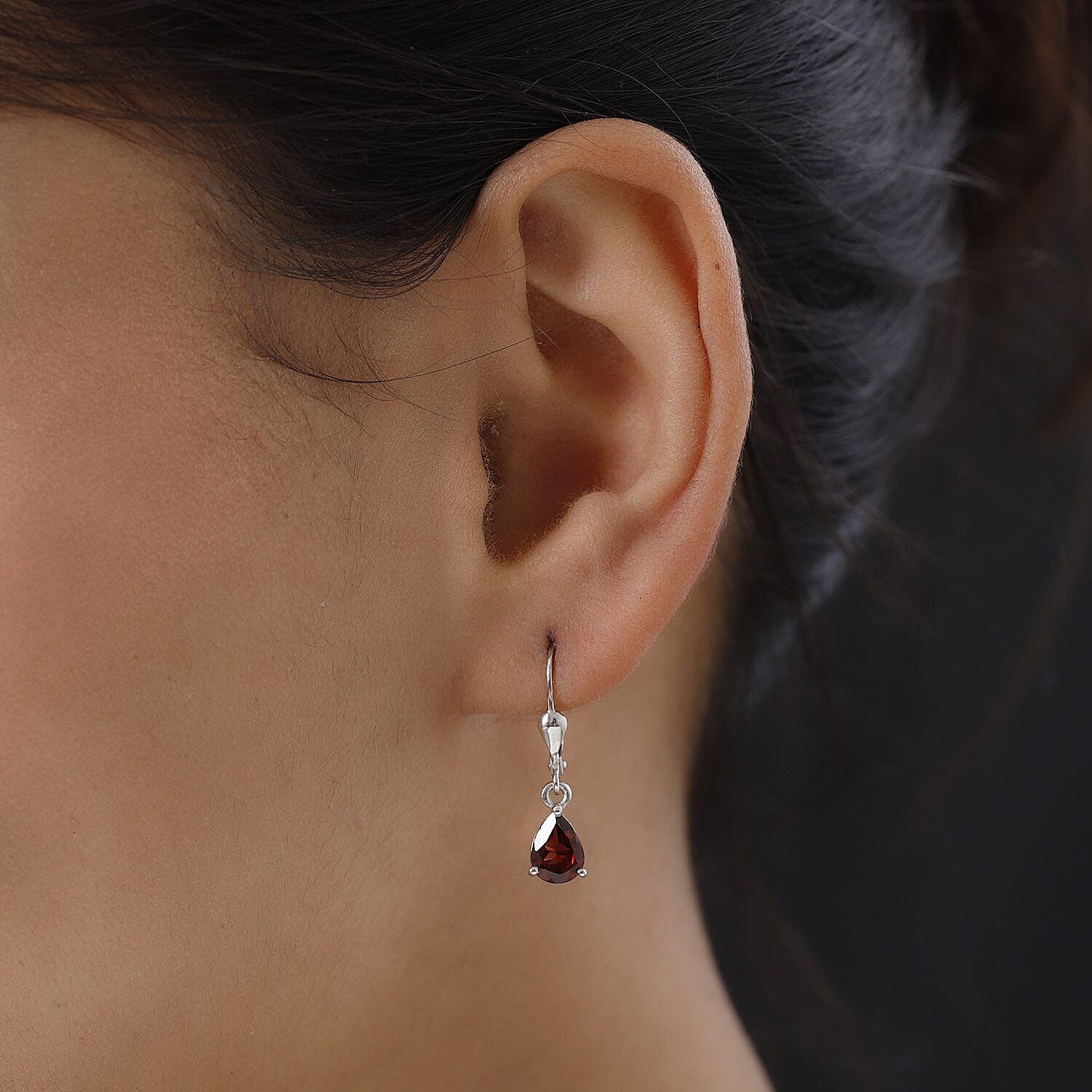 AA Mozambique Garnet Lever Back Earrings in Platinum Overlay Sterling Silver 2.50 Ct.