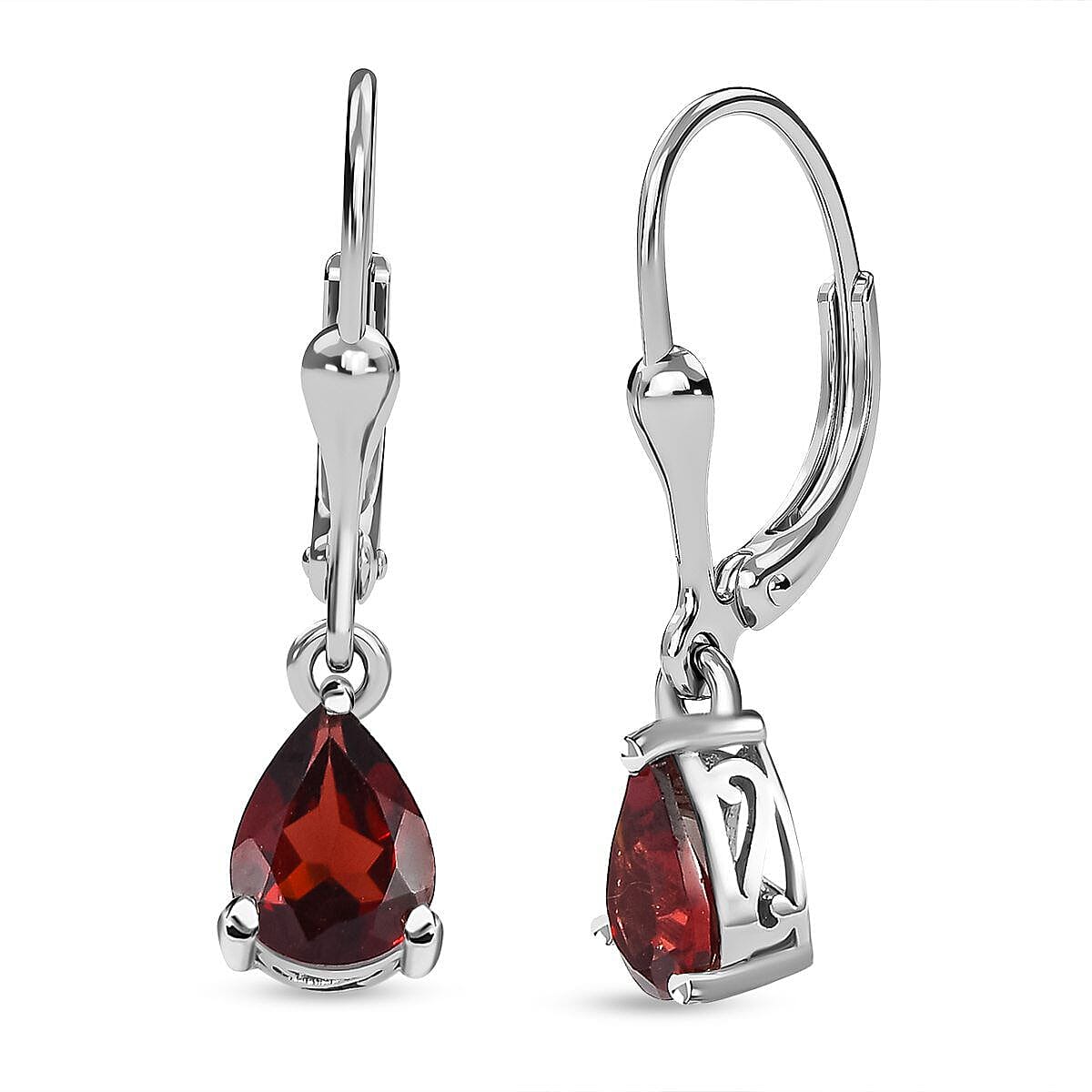 AA Mozambique Garnet Lever Back Earrings in Platinum Overlay Sterling Silver 2.50 Ct.