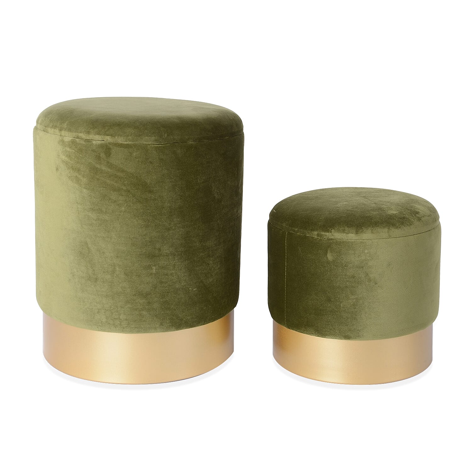 Set of 2 - Wooden Stool with Storage Box (Size L 35x35x44 Cm), (Size S 30x30x33) - Olive Green