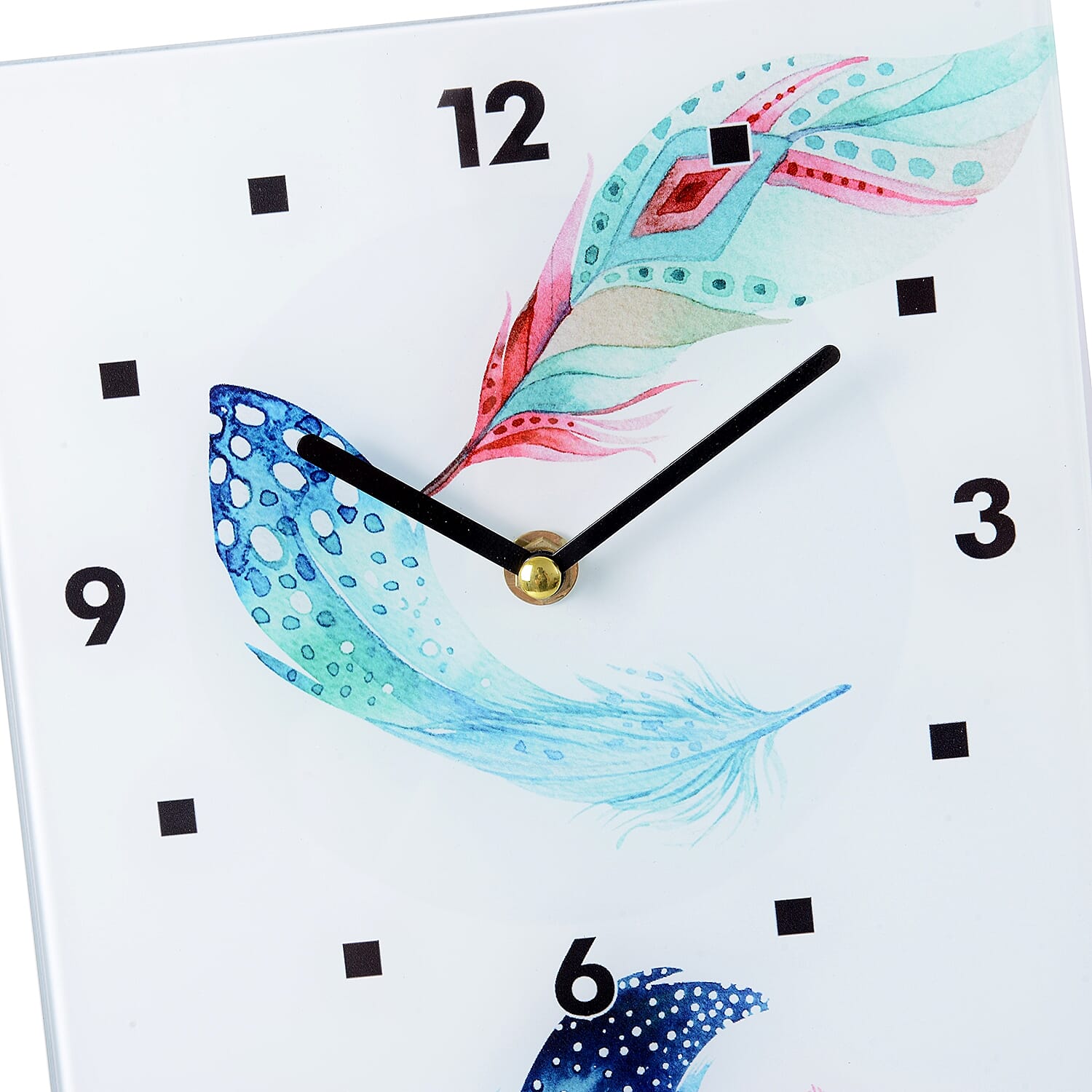 Wall Decor - Feather Pattern Rectangle Glass Wall Clock (Size 60x20x4 Cm)