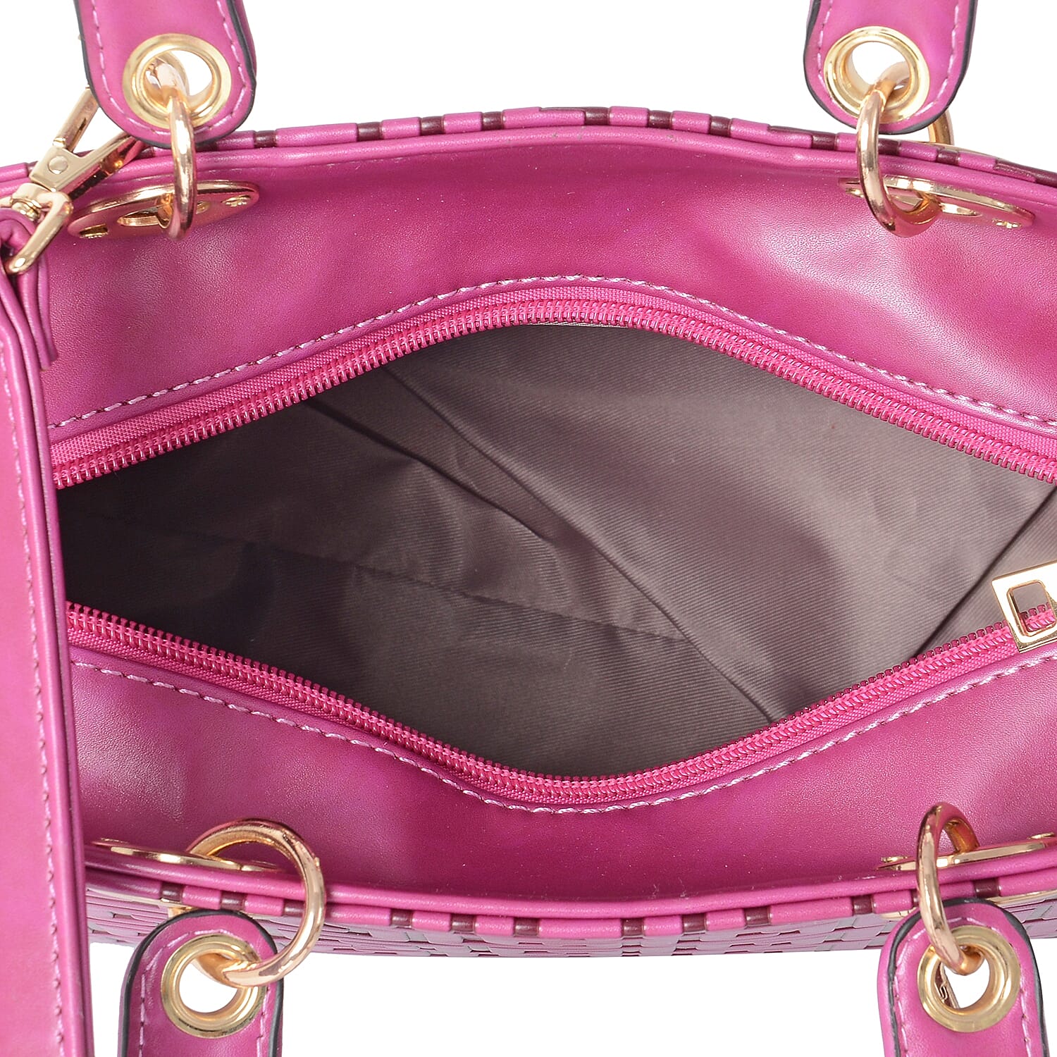 Purple Colour Embossed Greek Key Pattern Tote Bag with Removable Shoulder Strap (Size 25x20.5x12.5 Cm)