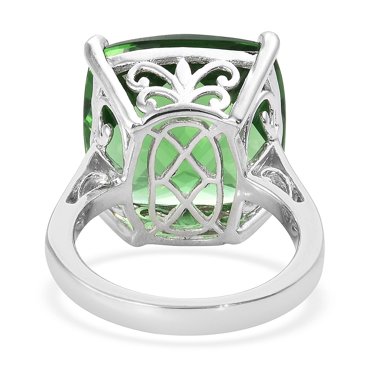 Helenite (Cush 16x16 mm) Ring in Platinum Overlay Sterling Silver 13.000 Ct.