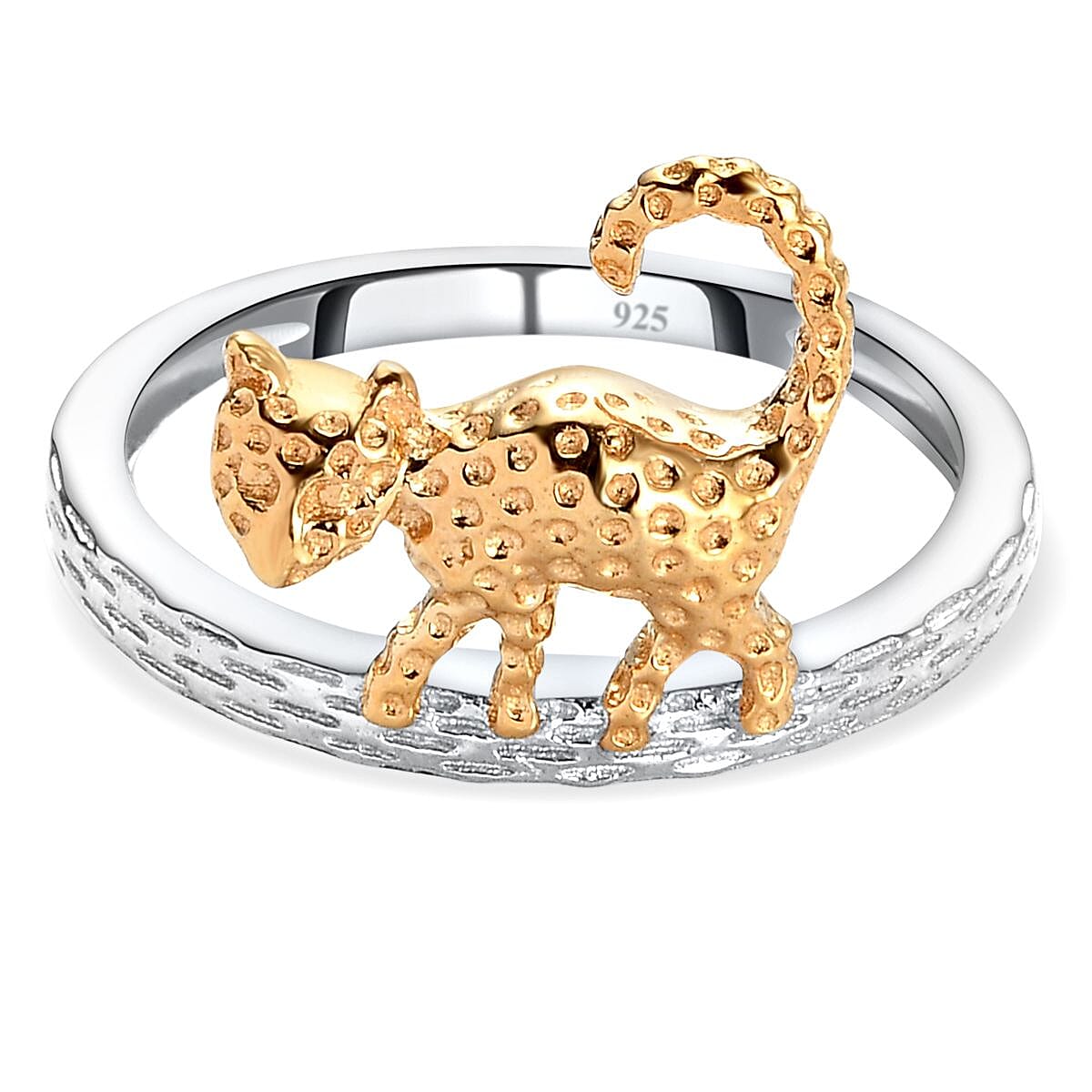 Platinum and 18K Vermeil Yellow Gold Plated Sterling Silver Cat Band Ring