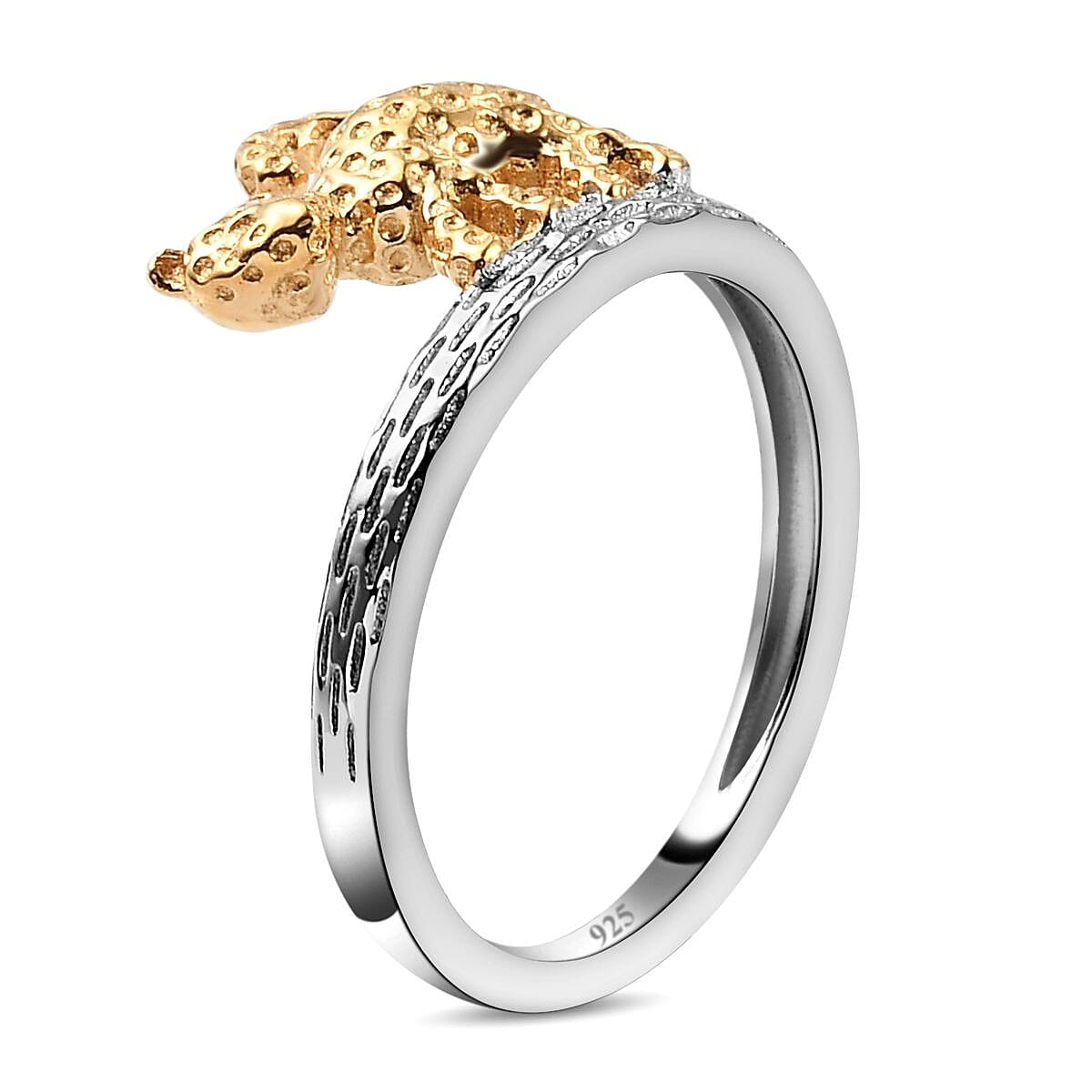 Platinum and 18K Vermeil Yellow Gold Plated Sterling Silver Cat Band Ring