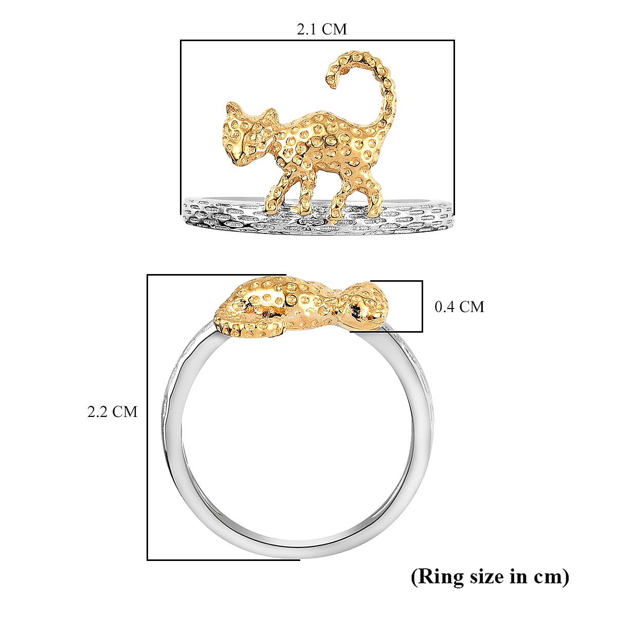 Platinum and 18K Vermeil Yellow Gold Plated Sterling Silver Cat Band Ring
