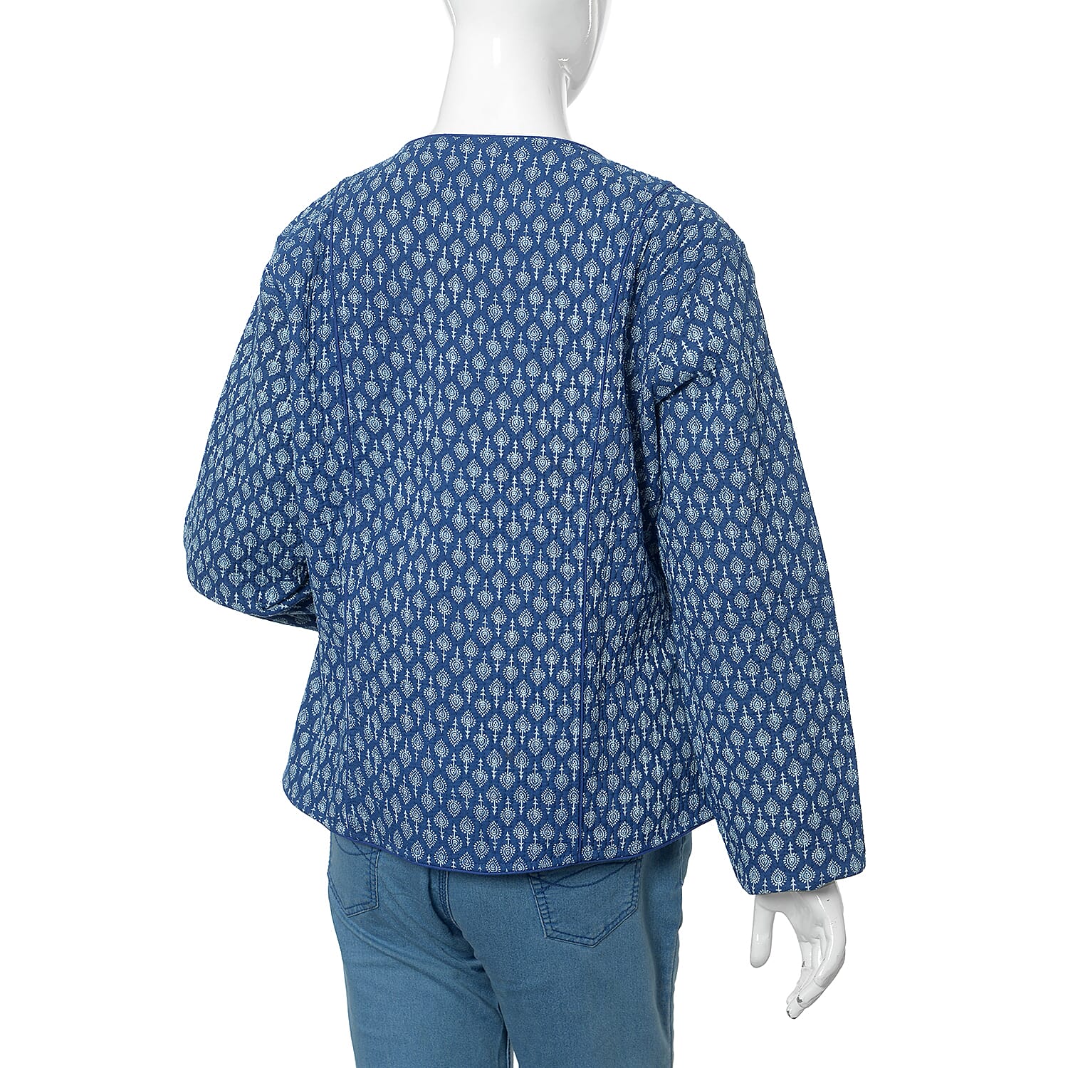 100% Cotton Blue Colour Hand Block Printed Reversible Quilted Jacket (Size 110.5x63.5 Cm, M/L)