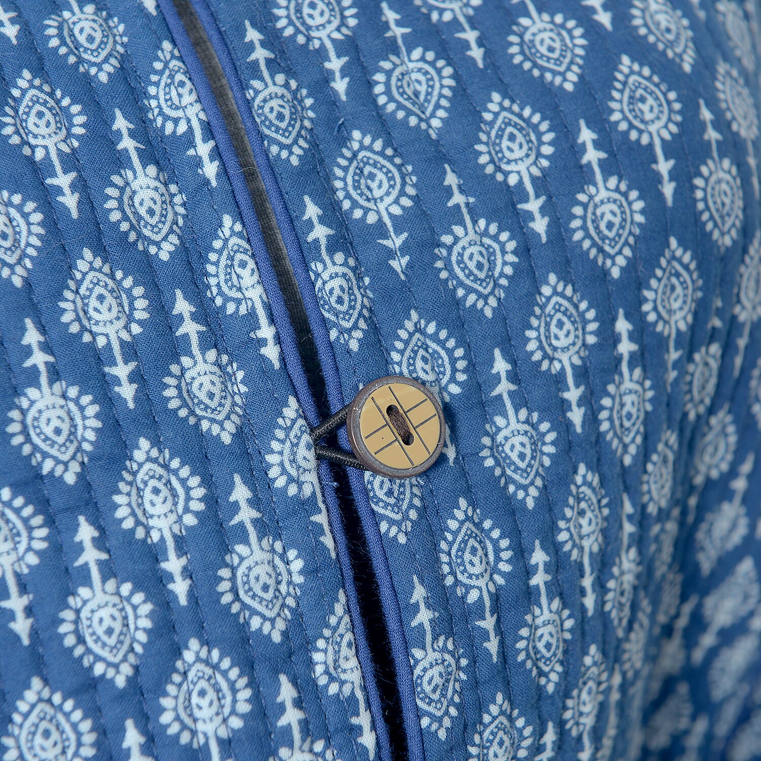 100% Cotton Blue Colour Hand Block Printed Reversible Quilted Jacket (Size 110.5x63.5 Cm, M/L)