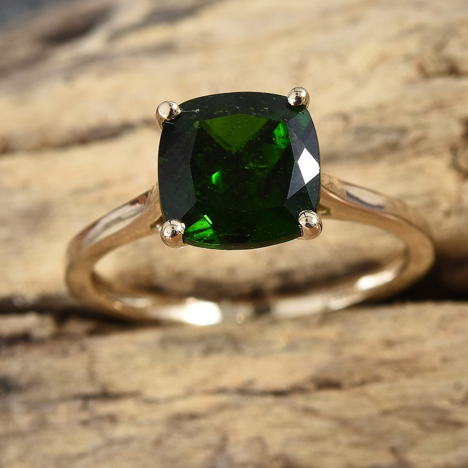 New York Close Out 14K Yellow Gold AAA Chrome Diopside (Cus) Solitare Ring 2.000 Ct.