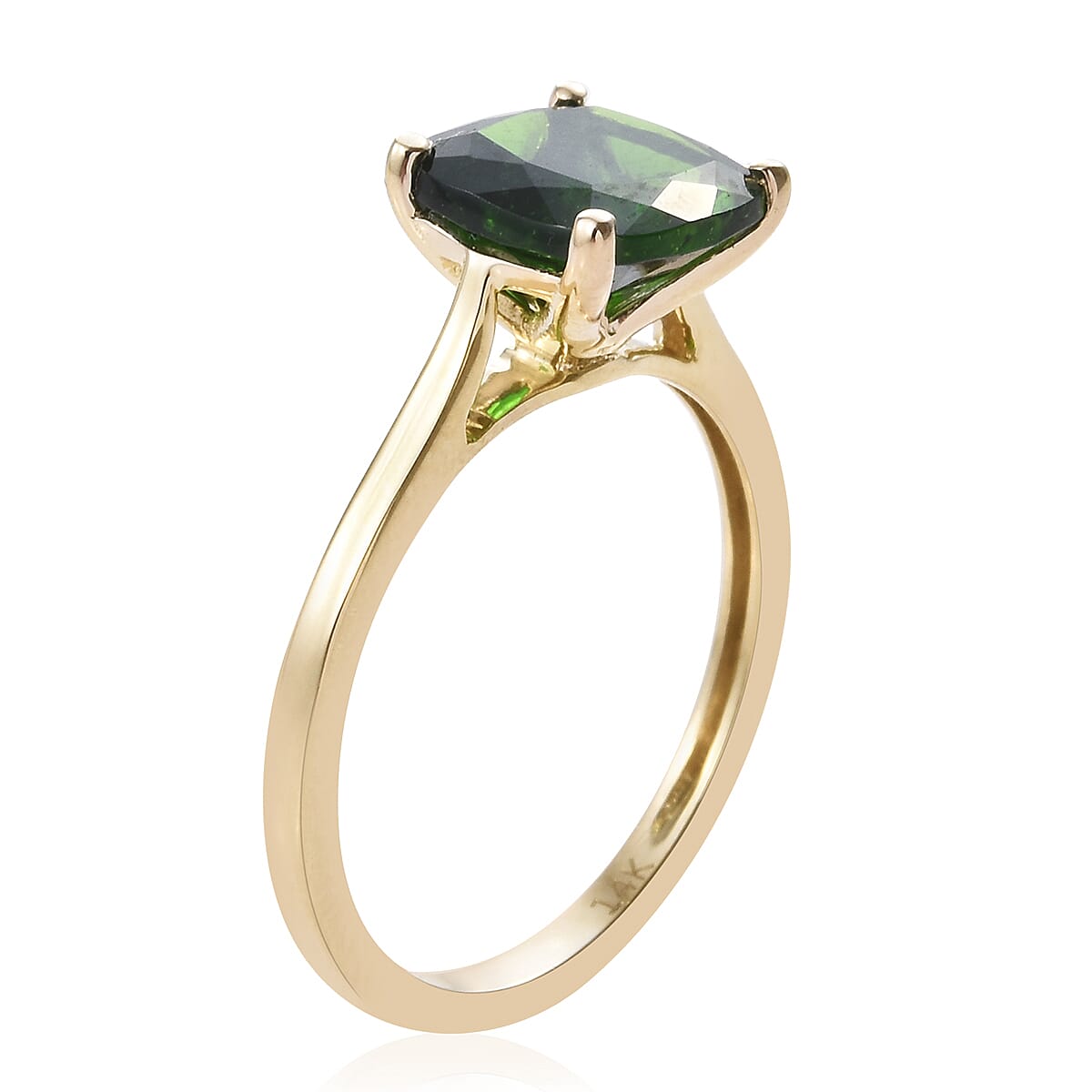 New York Close Out 14K Yellow Gold AAA Chrome Diopside (Cus) Solitare Ring 2.000 Ct.