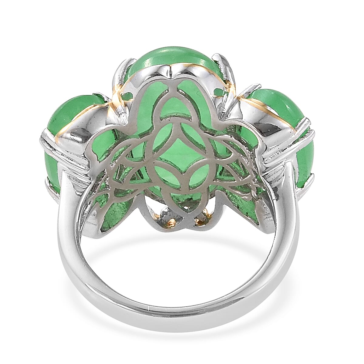 Green Jade (Ovl 20x10 mm) Ring in Platinum and Yellow Gold Overlay Sterling Silver 17.500 Ct, Silver wt 5.68 Gms