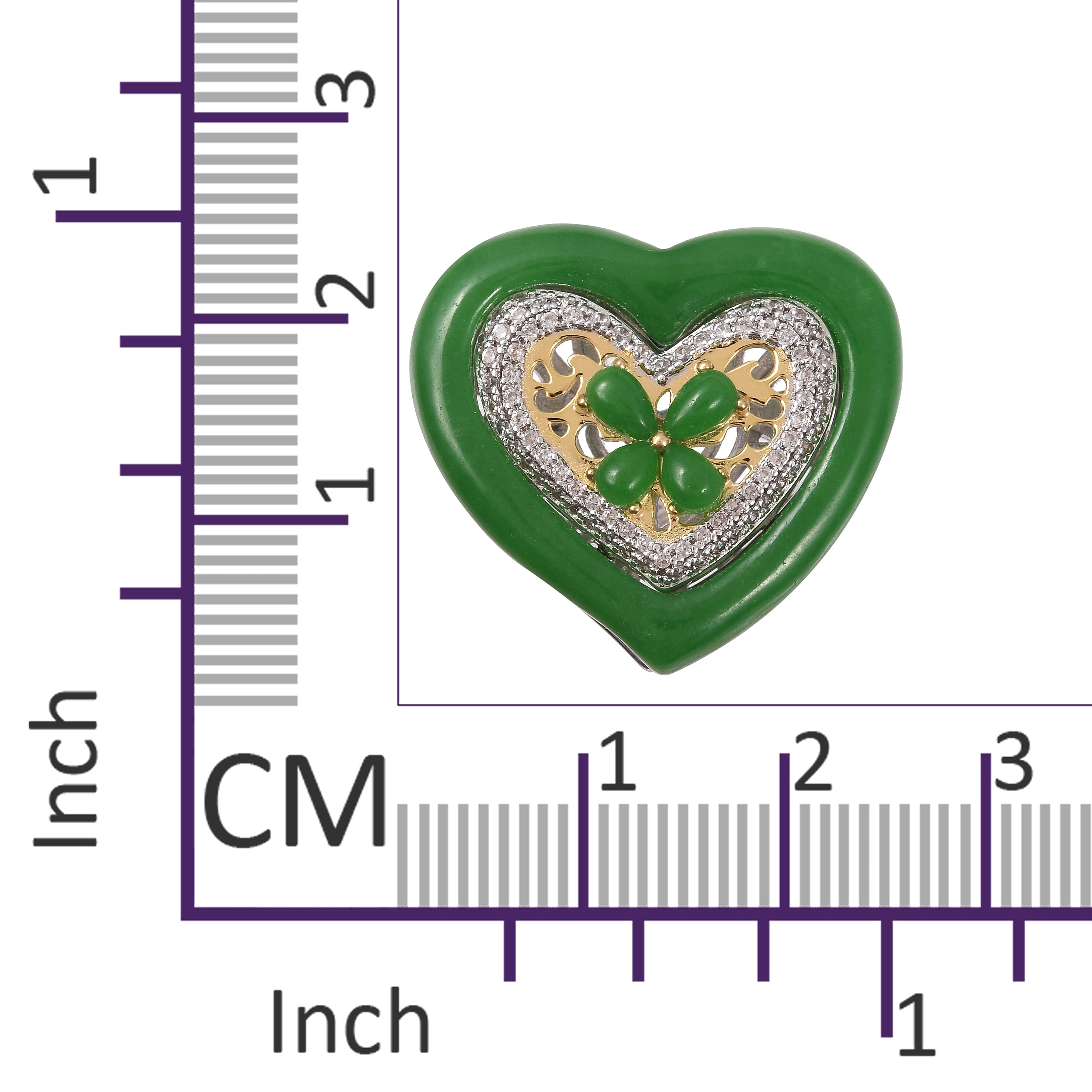 Green Jade (Hrt), Natural Cambodian White Zircon Heart Ring in Rhodium and Gold Plating Sterling Silver 16.655 Ct, Silver wt 9.92 Gms.