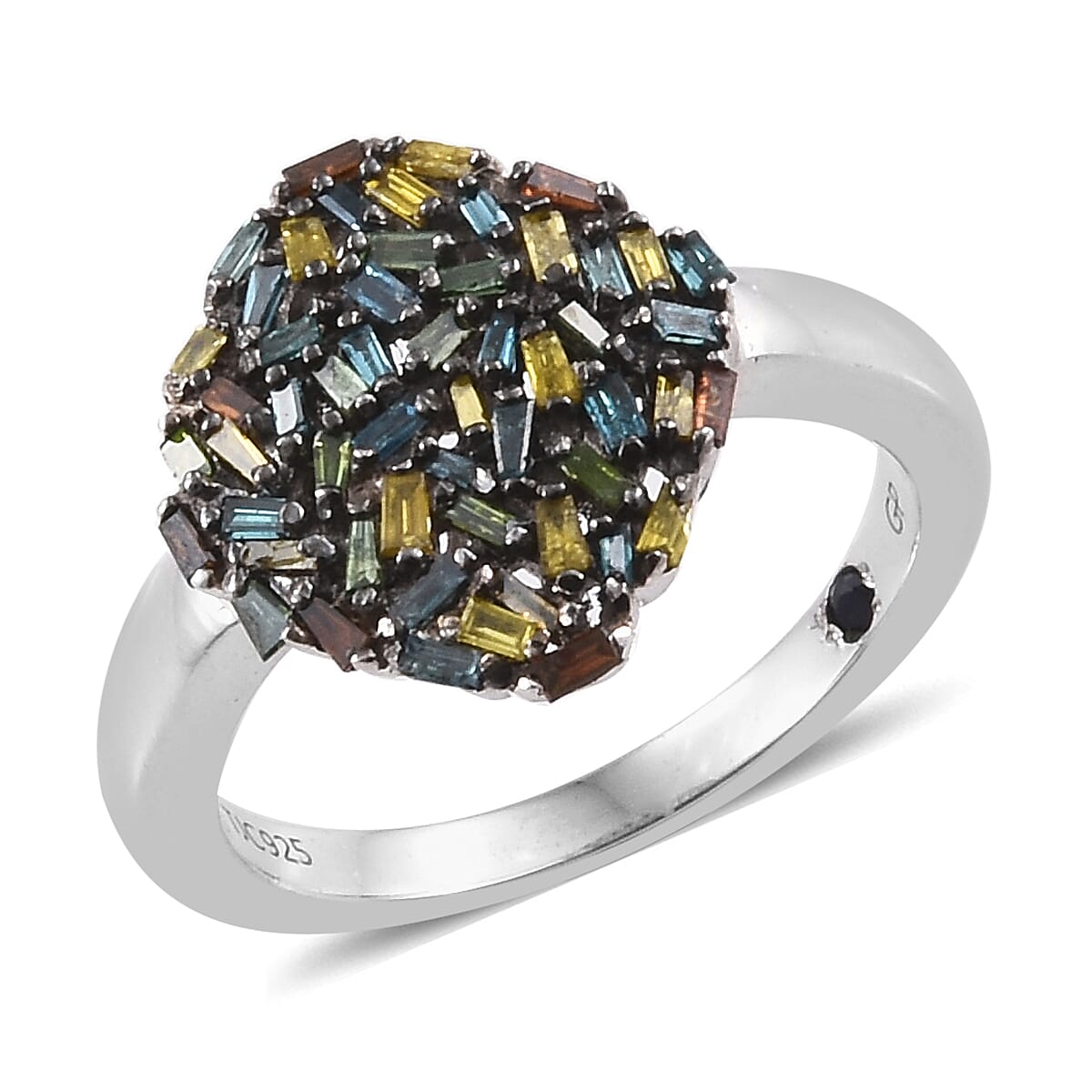 GP Rainbow Colour Diamond (Bgt), Kanchanaburi Blue Sapphire Ring in Black and Platinum Overlay Sterling Silver 0.520 Ct.