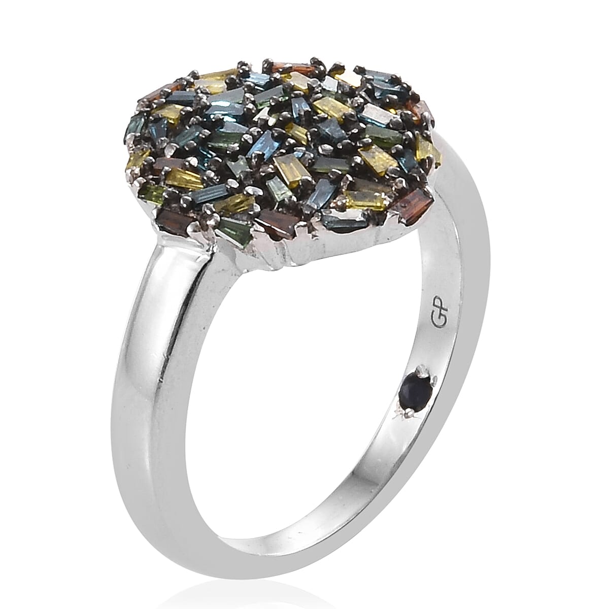 GP Rainbow Colour Diamond (Bgt), Kanchanaburi Blue Sapphire Ring in Black and Platinum Overlay Sterling Silver 0.520 Ct.