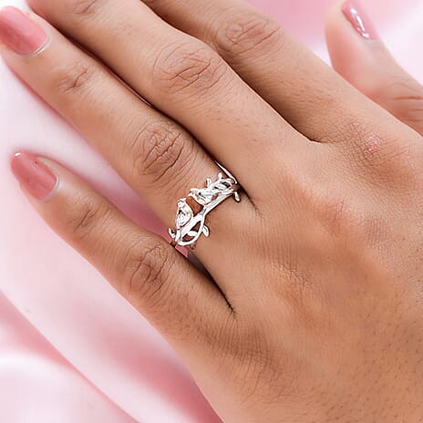 Couple Bird Ring in Platinum Overlay & 18K Vermeil Rose Gold Plated Sterling Silver