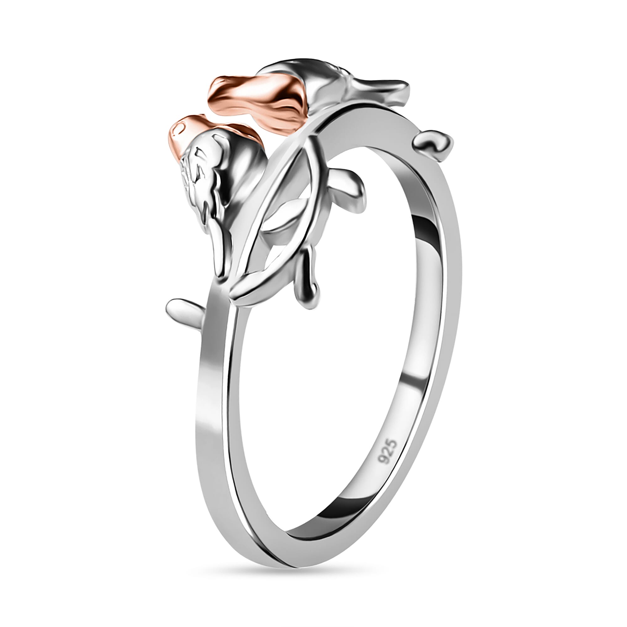 Couple Bird Ring in Platinum Overlay & 18K Vermeil Rose Gold Plated Sterling Silver Couple Bird Ring in Platinum Overlay & 18K Vermeil Rose Gold Plated Sterling Silver