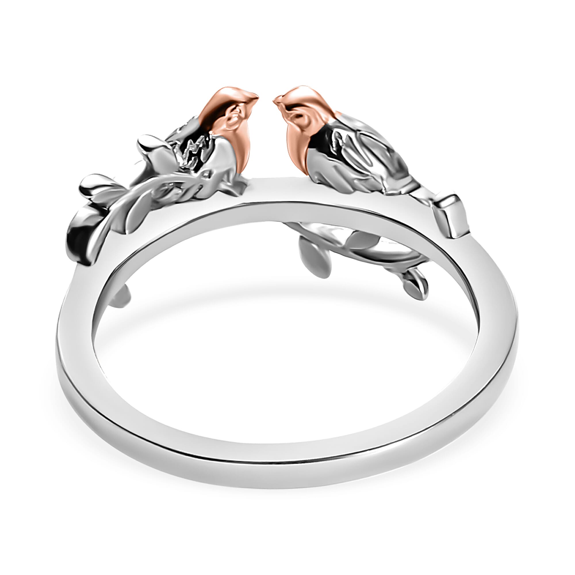 Couple Bird Ring in Platinum Overlay & 18K Vermeil Rose Gold Plated Sterling Silver Couple Bird Ring in Platinum Overlay & 18K Vermeil Rose Gold Plated Sterling Silver