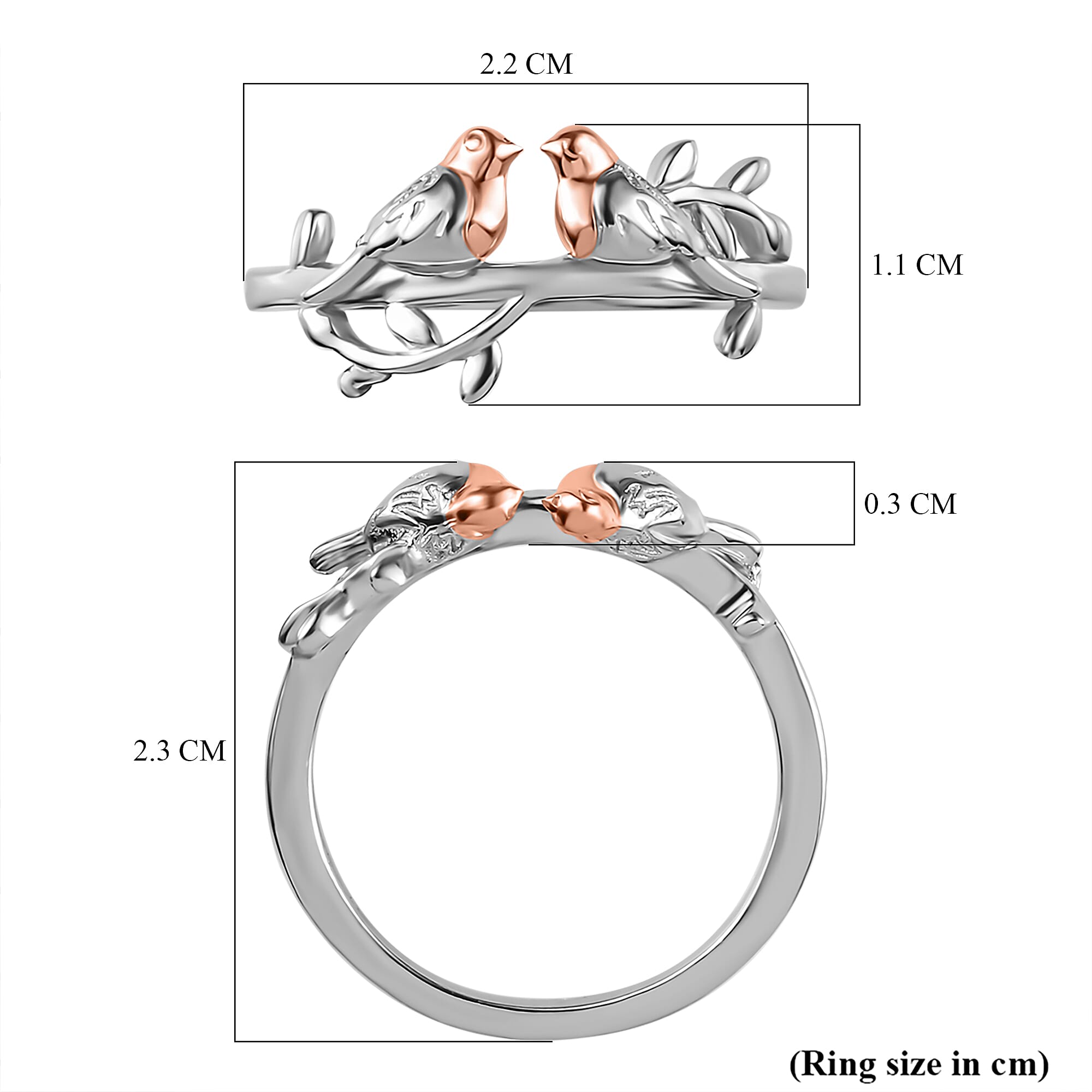 Couple Bird Ring in Platinum Overlay & 18K Vermeil Rose Gold Plated Sterling Silver Couple Bird Ring in Platinum Overlay & 18K Vermeil Rose Gold Plated Sterling Silver