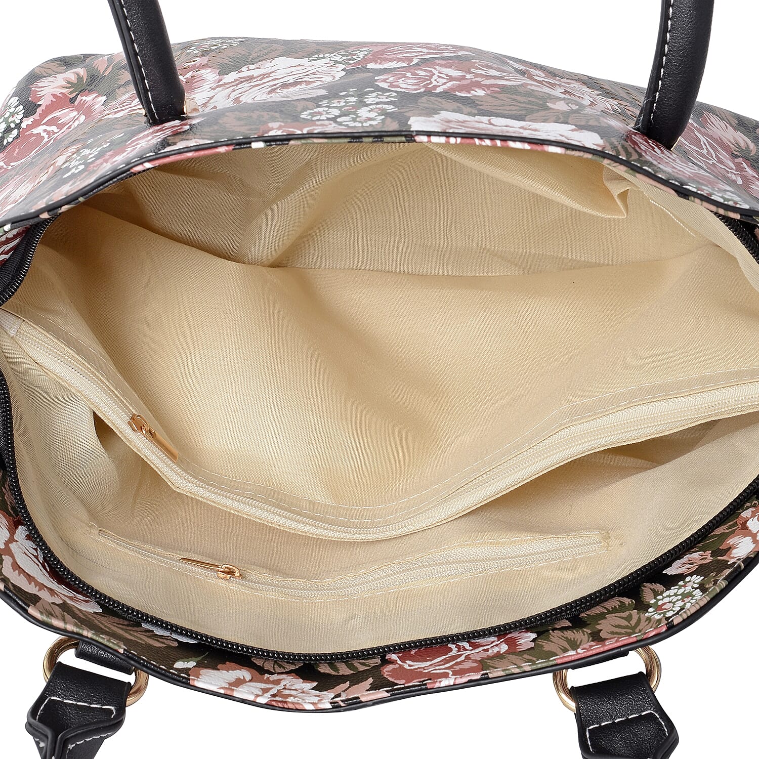 Black and Multi Colour Floral Pattern Tote Bag with Removable Shoulder Strap (Size 36x31x25x14 Cm)