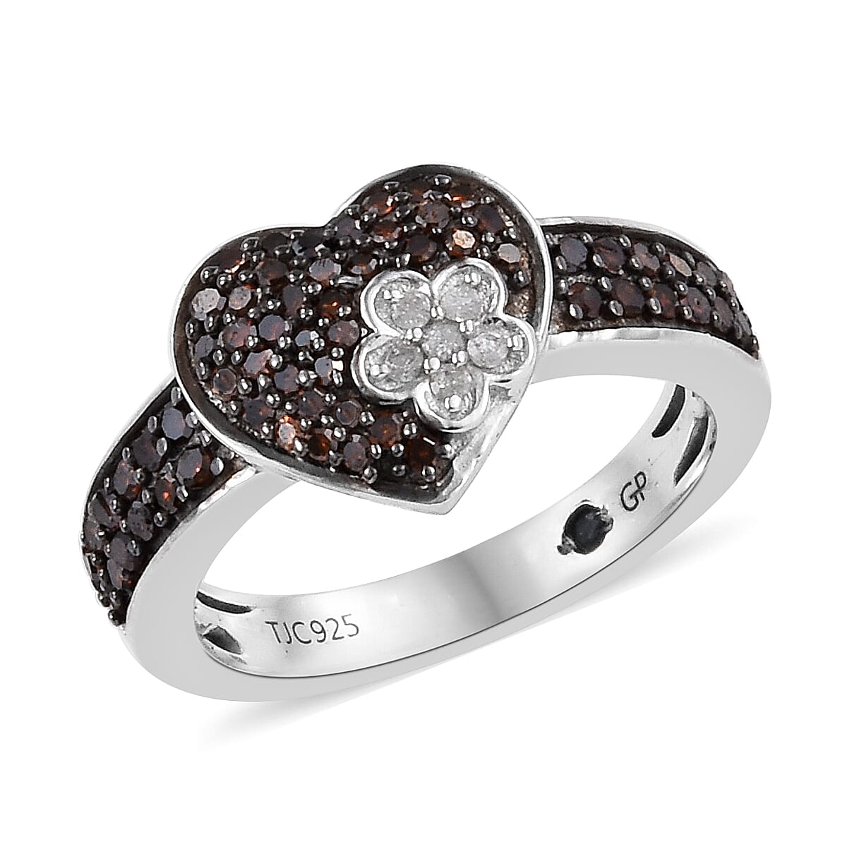 GP Red and White Diamond (Rnd), Kanchanaburi Blue Sapphire Ring in Black and Platinum Overlay Sterling Silver 0.520 Ct.