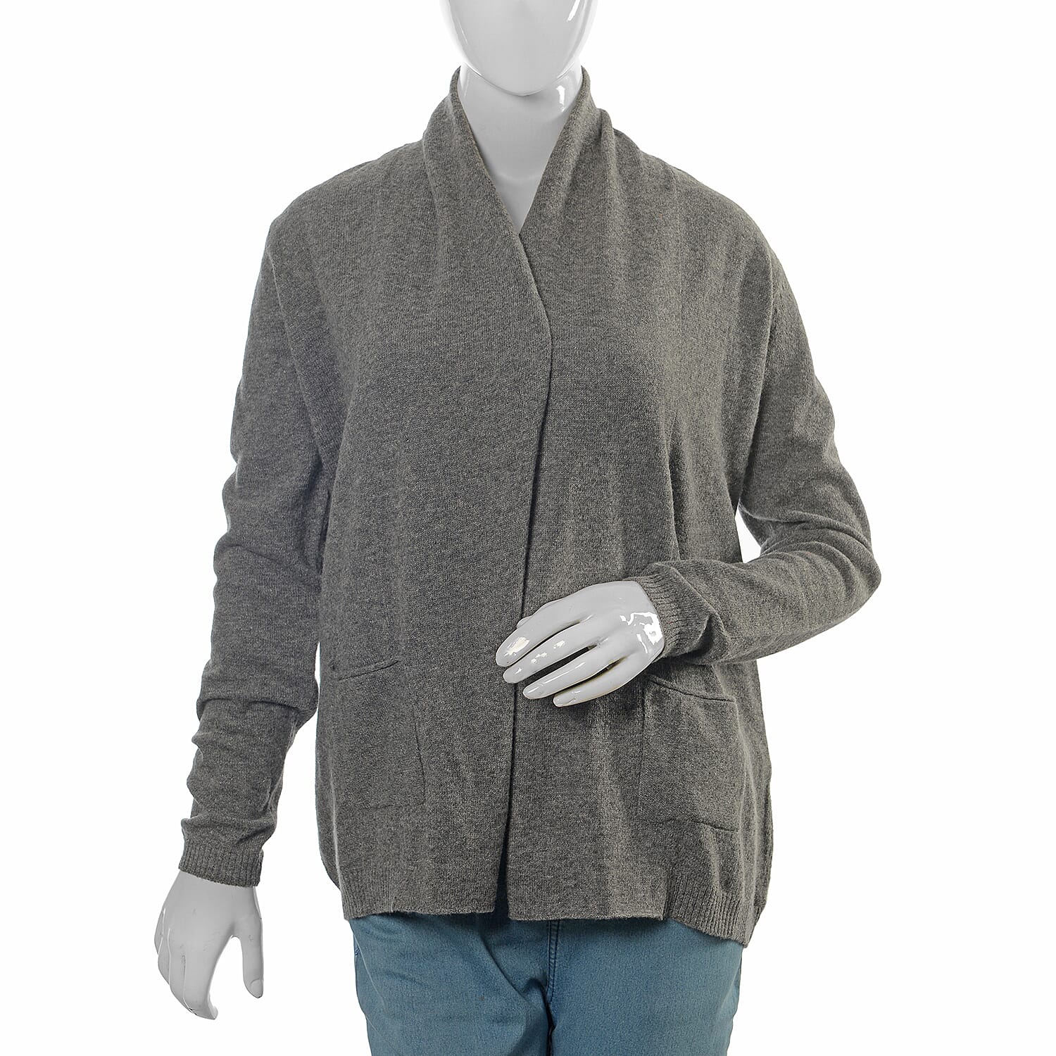 80% Lamb Wool and 20% Nylon Graphite Melange Waterfall Cardigan (Size 70x52.7 Cm)