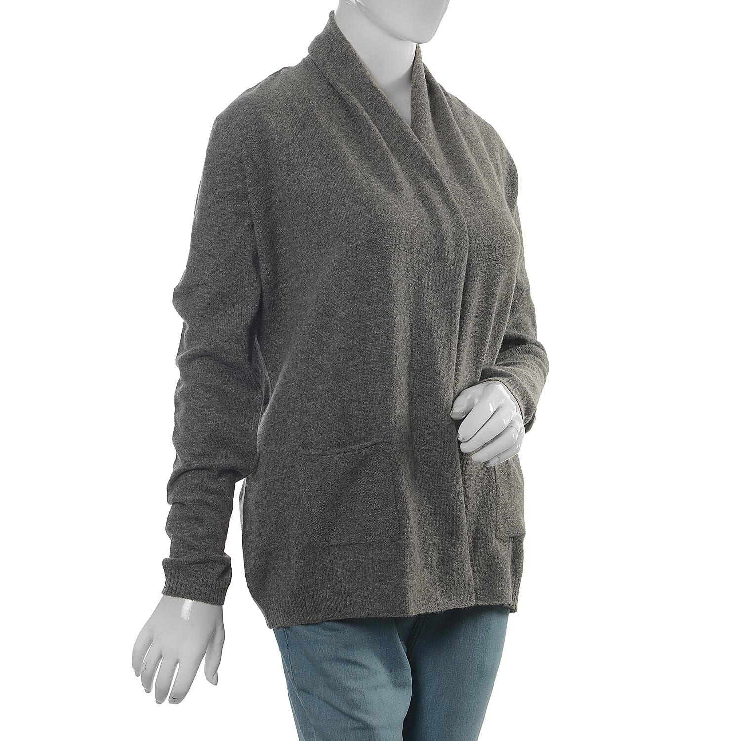 80% Lamb Wool and 20% Nylon Graphite Melange Waterfall Cardigan (Size 70x52.7 Cm)