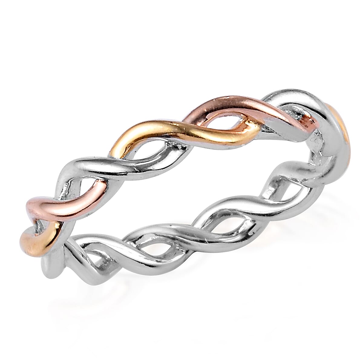 Platinum, Yellow and Rose Gold Sterling Silver Twist Ring